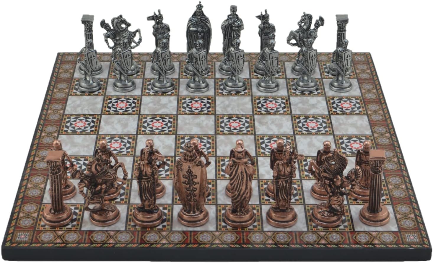 Juego de ajedrez de metal para adultos, cobre antiguo del ejército británico real, piezas hechas a mano y diferentes diseños, tablero de ajedrez de