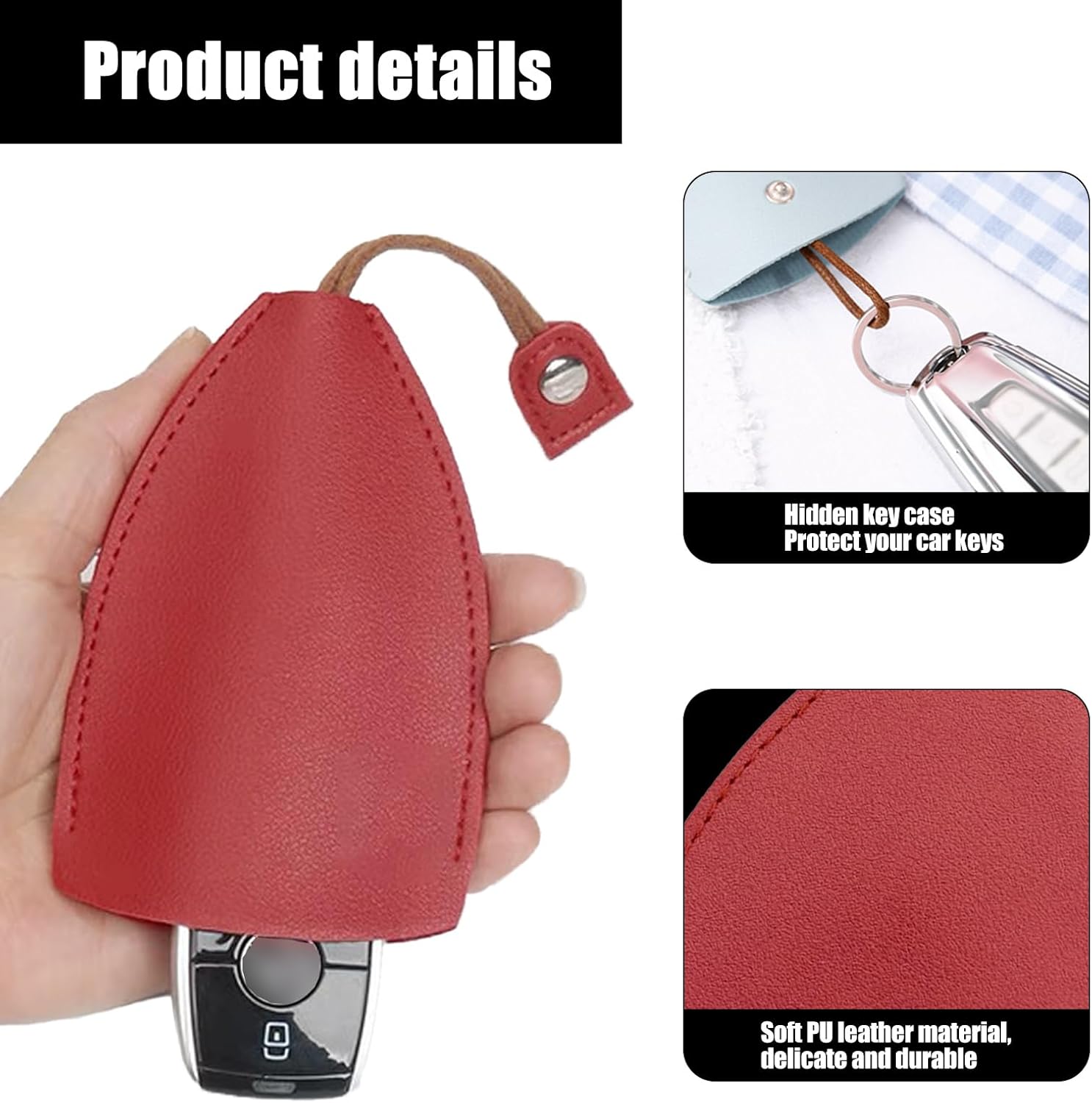 Funda protectora para llave de automóvil, de piel sintética, bolsa de almacenamiento extraíble con control remoto, adecuada para la mayoría de