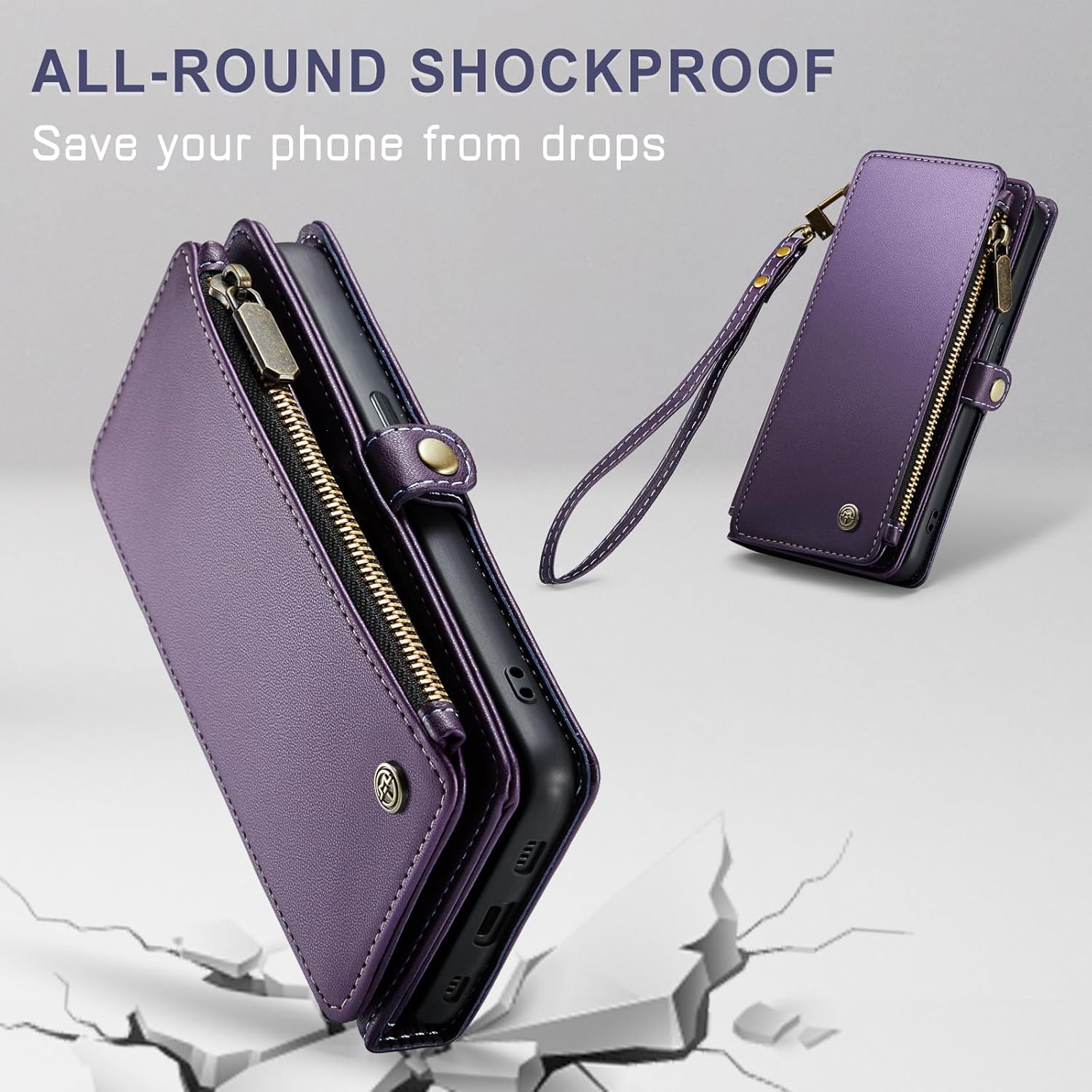 Defencase Funda para iPhone 15 Pro Max, bloqueo RFID, funda tipo cartera para iPhone 15 Pro Max para mujeres y hombres, con tarjetero y cremallera,