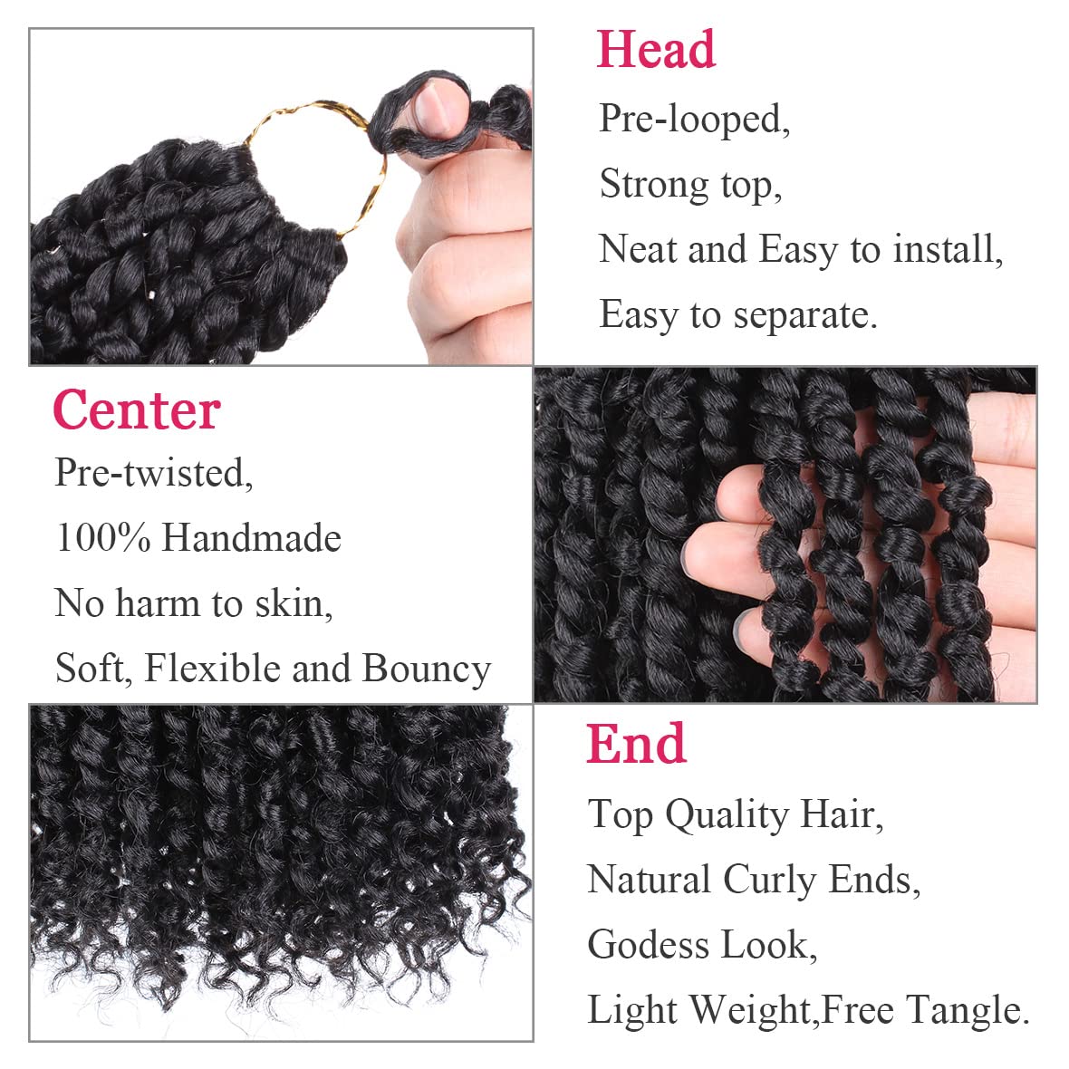 Leeven Paquete de 8 paquetes de cabello de ganchillo pret wisted Passion Twist de 10 pulgadas, color negro natural, extensiones de cabello corto