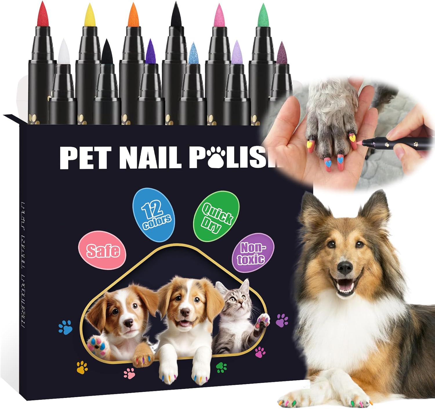 Bolígrafos de esmalte de uñas para perros de secado rápido, kit de esmalte de uñas de 12 colores para perros, gatos o pájaros, esmalte de uñas