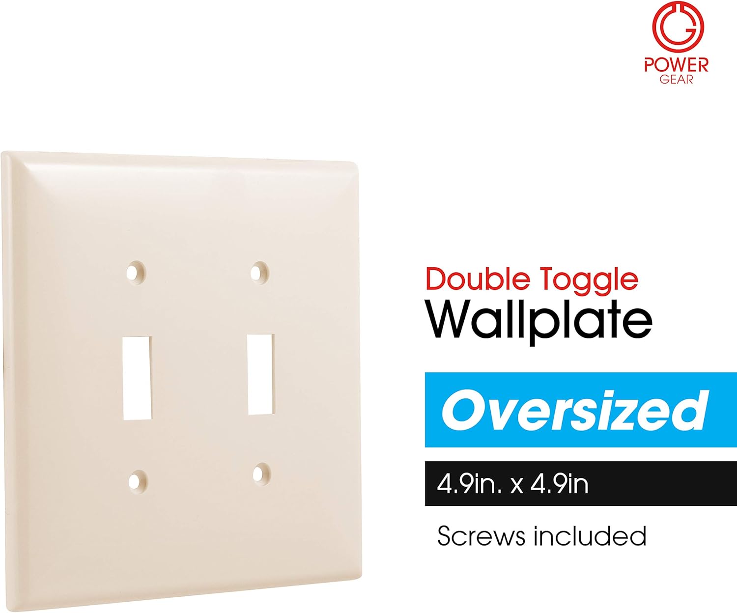 Power Gear – Placa para interruptor doble en pared, gran tamaño, color almendra claro