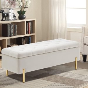 TUOMUR 45 Inch Velvet Storage Bench Upholstered Tufted Settee Ottoman Bench with Storage, Bed End Bench with Soft Close Lid, for Bedroom, Living TUOMUR 45 Inch Velvet Storage Bench Upholstered Tufted Settee Ottoman Bench with Storage, Bed End Bench with Soft Close Lid, for Bedroom, Living