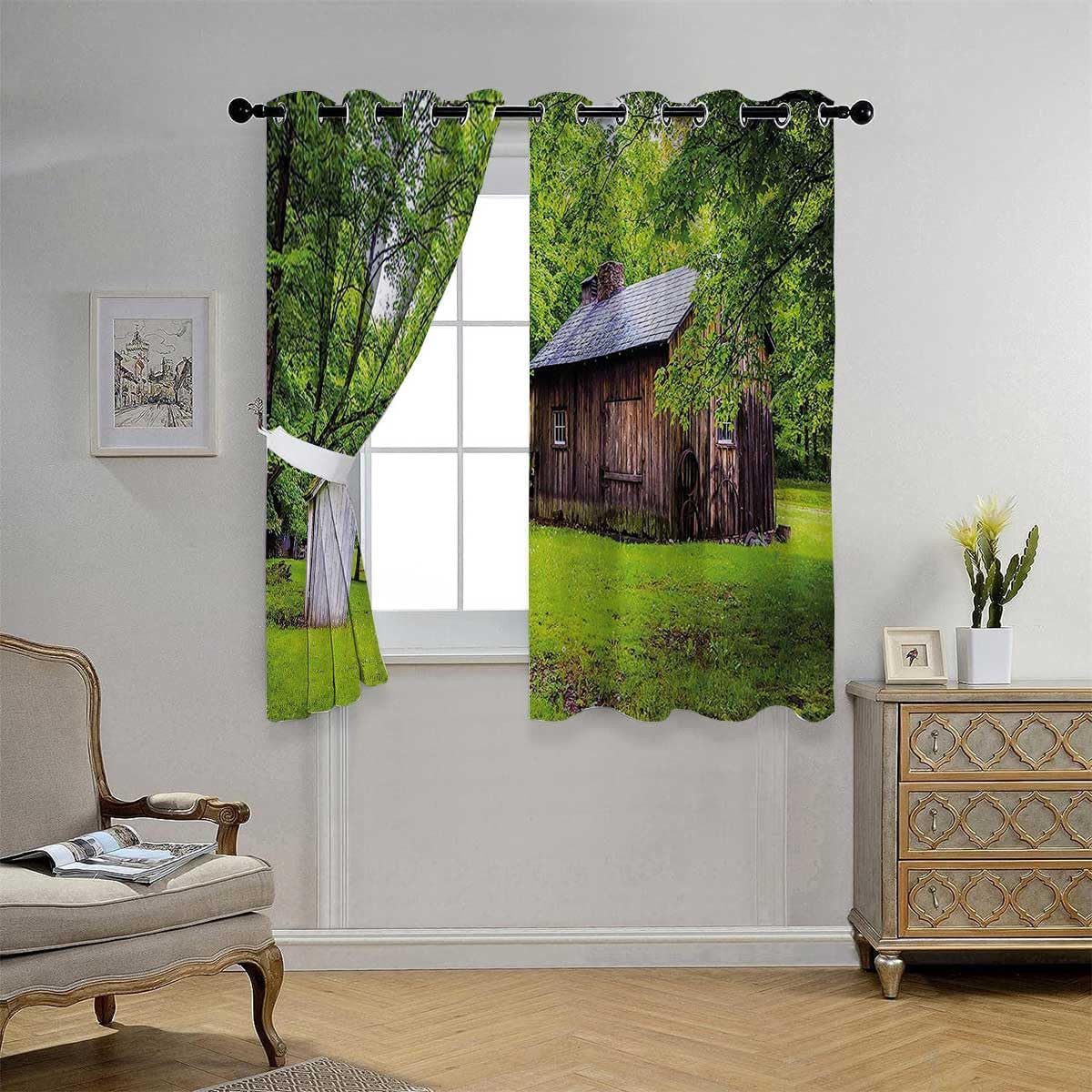 YANFENQI Cortina para Dividir Habitacion Outhouse – Cortinas cortas con ojales, cortina de despensa de 55 pulgadas de ancho por 45 pulgadas de