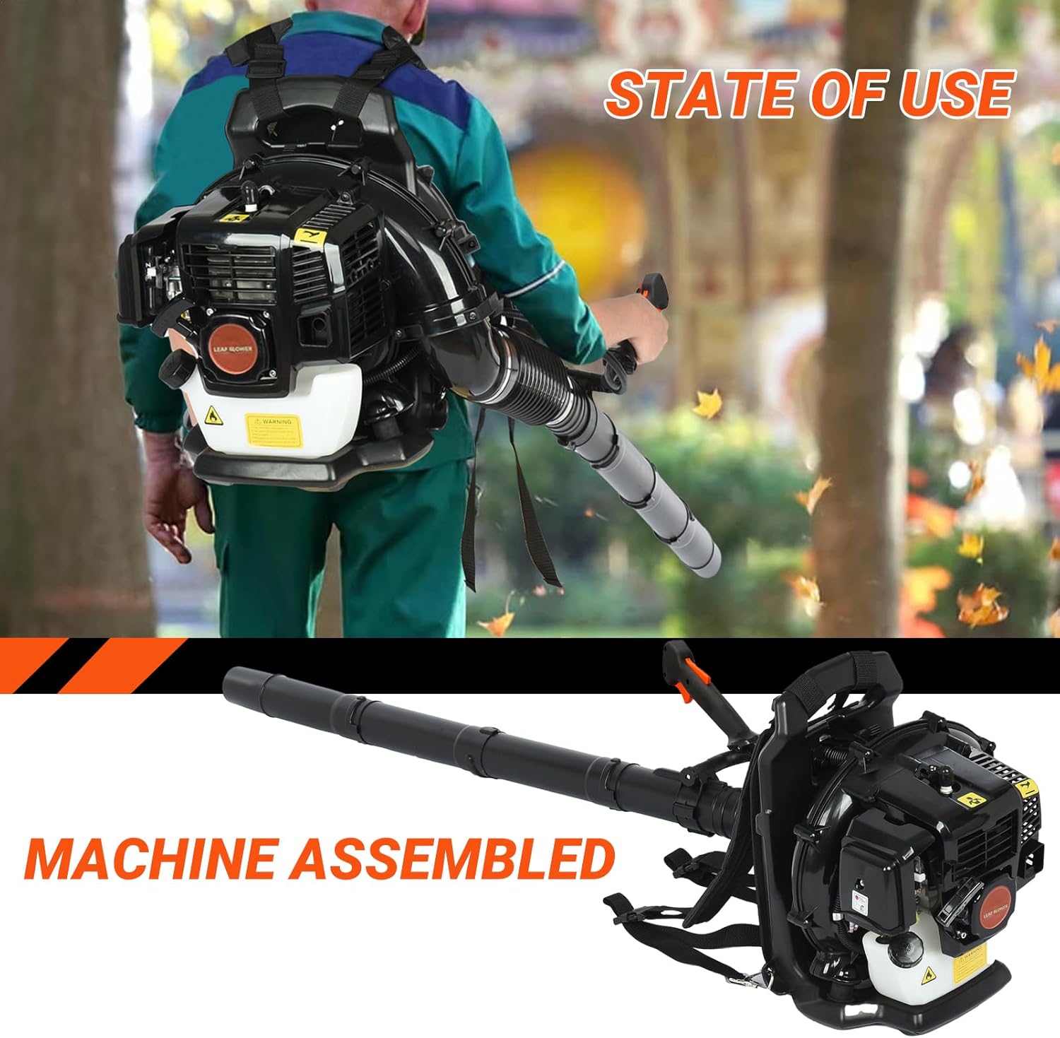 Soplador de hojas de 52CC 550CFM de un solo cilindro, refrigerado por aire, 1.7 HP, soplador de hojas de dos tiempos, ideal para remoción de nieve y