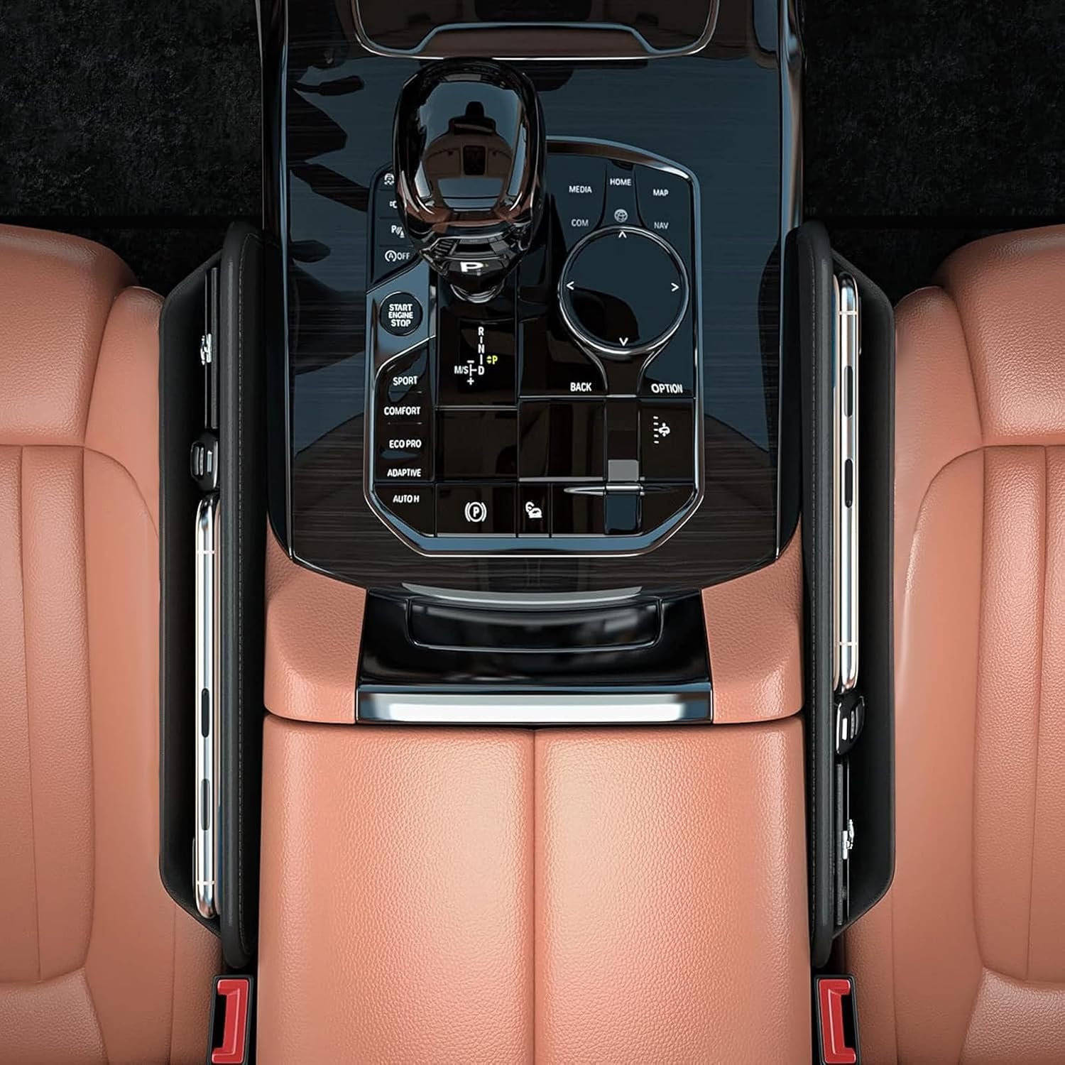Paquete de 2 organizadores de cuero para asiento de automóvil, organizador de cuero para asiento delantero, para teléfono, dinero, tarjetas, llaves,