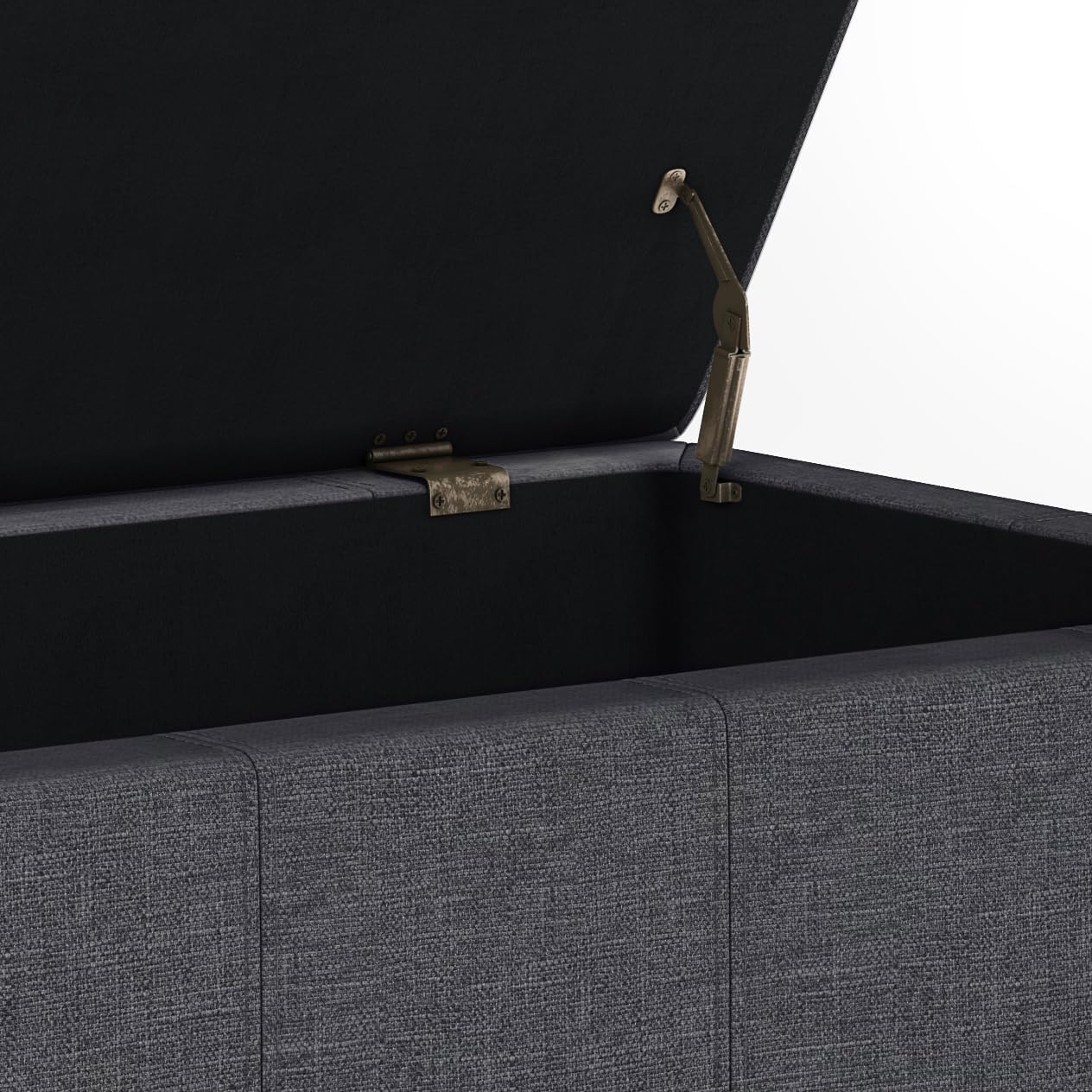 SIMPLIHOME Dover – Banco otomano rectangular de 36 pulgadas de ancho con parte superior elevadora en tela de aspecto de lino gris pizarra, taburete