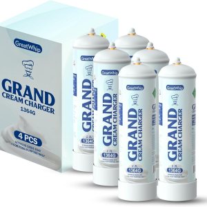 GreatWhip Cargador de crema batida de 2.2L 48.11 oz de grado alimenticio Tanque de óxido nitroso N2O Cargadores (12 cilindros, 3 cajas) GreatWhip Cargador de crema batida de 2.2L 48.11 oz de grado alimenticio Tanque de óxido nitroso N2O Cargadores (12 cilindros, 3 cajas)