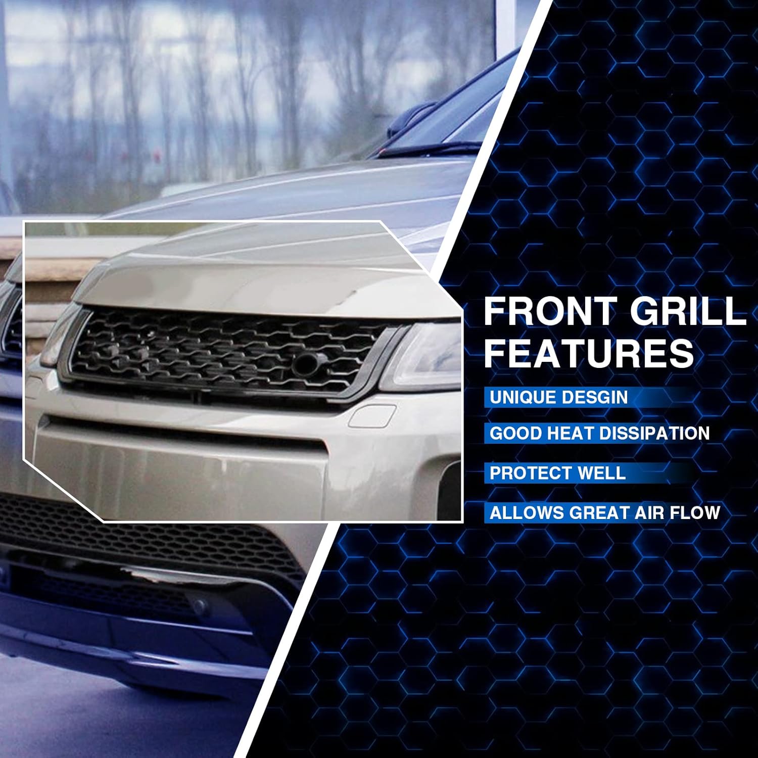 MotorFansClub Parrilla delantera apta para Land Rover Range Rover Evoque 2012 2013 2014 2015 2016 2017 2018 2019 Parachoques delantero superior