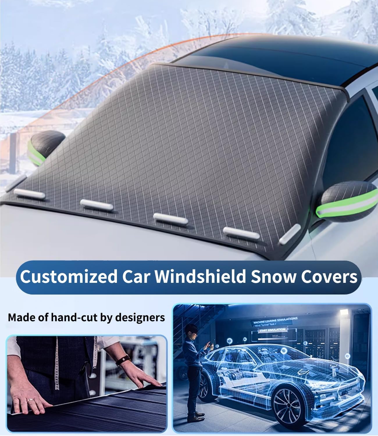 Cubiertas de nieve personalizadas para parabrisas, 8 capas de protección resistente al viento, protección contra heladas, hielo, sol, nieve, UV,
