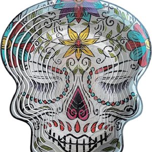 Skylar Hilandero de viento de calavera Calavera degradado de color 3D, veleta del Día de los Muertos de 12 pulgadas  Decoración cinética de acero Skylar Hilandero de viento de calavera Calavera degradado de color 3D, veleta del Día de los Muertos de 12 pulgadas  Decoración cinética de acero