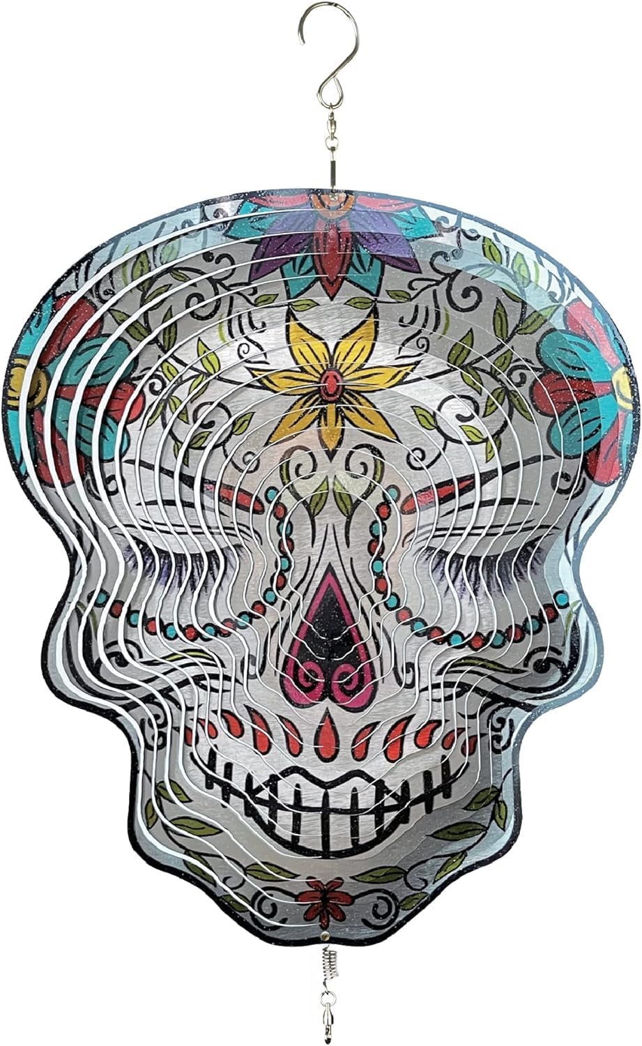 Skylar Hilandero de viento de calavera Calavera degradado de color 3D, veleta del Día de los Muertos de 12 pulgadas  Decoración cinética de acero