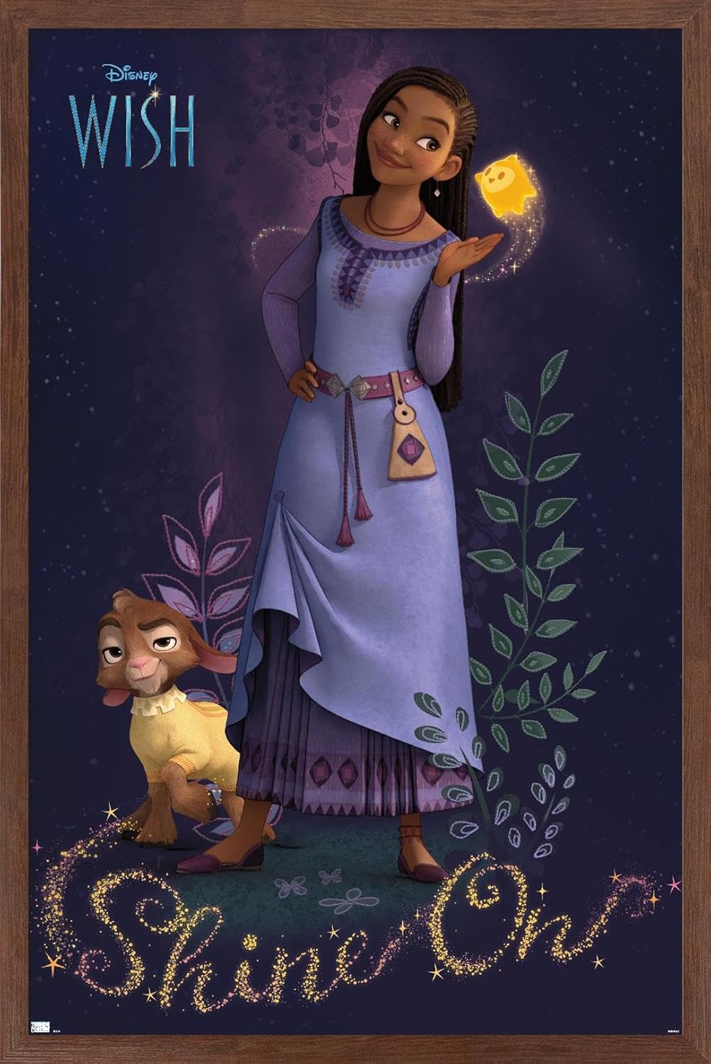 Trends International Disney Wish – Póster de pared Asha, 22.37 x 34.00 pulgadas, versión enmarcada de caoba