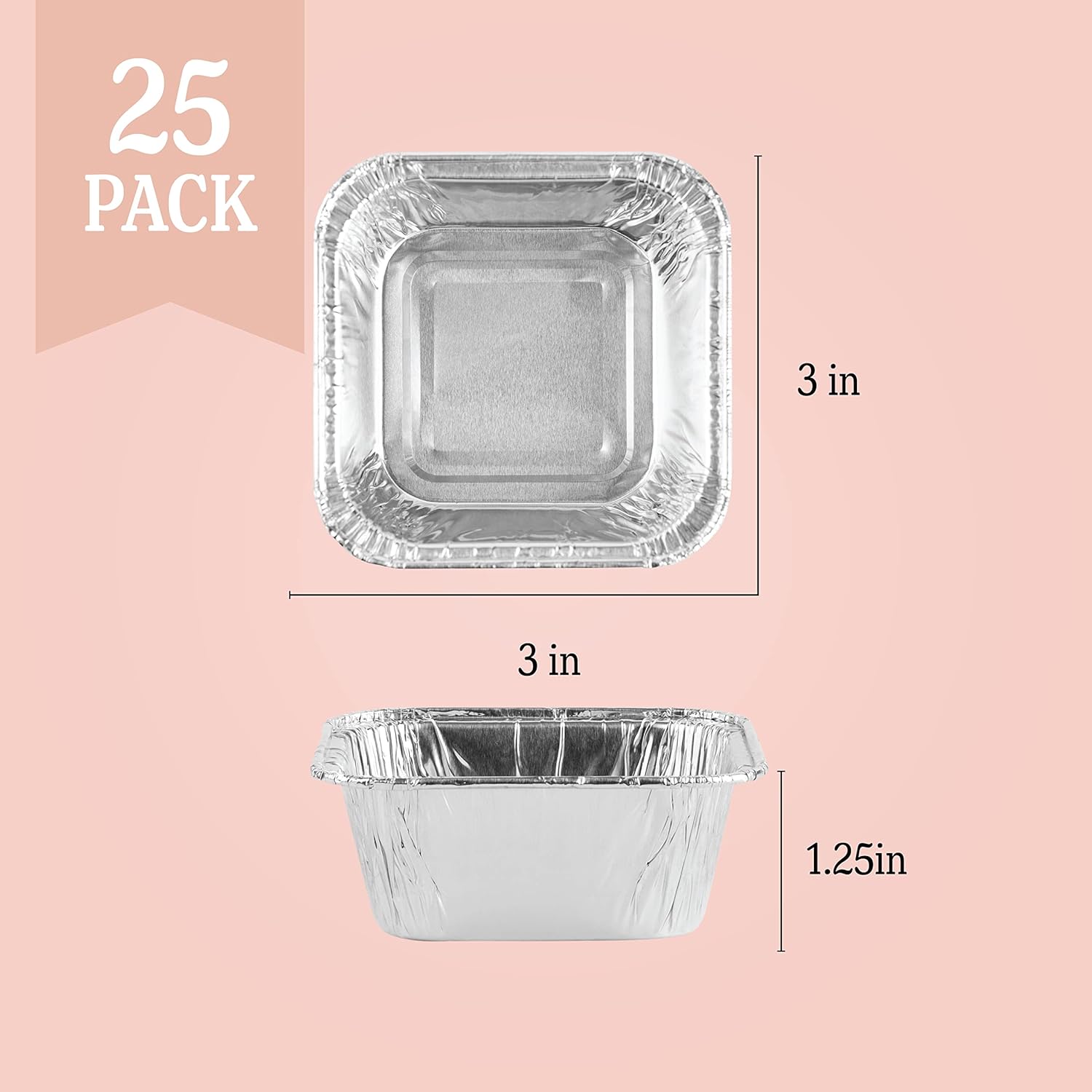 PLASTICPRO Moldes de aluminio desechables de 3 x 3 x 2 pulgadas para hornear, utensilios de cocina perfectos para hornear pasteles, brownies, pan,