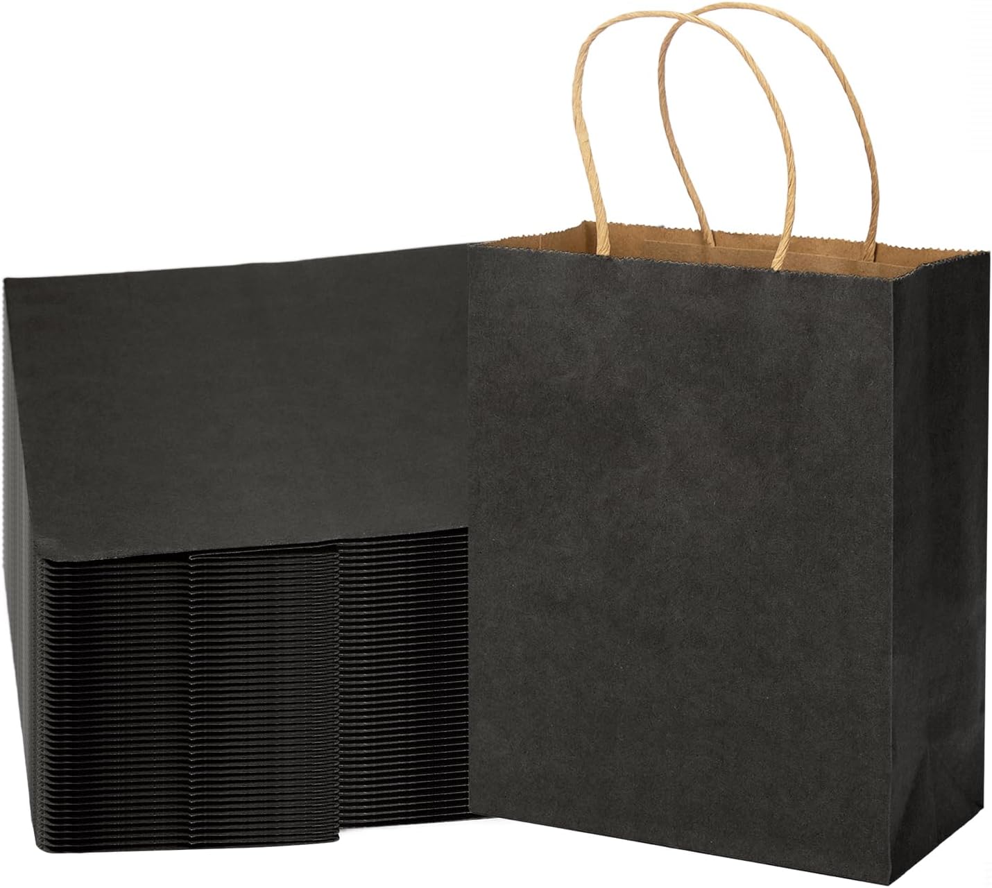 Paquete de 100 bolsas de regalo negras de 10.5 x 8.5 x 4.5 pulgadas, bolsas de papel con asas, bolsas de papel, bolsa de regalo de cumpleaños,