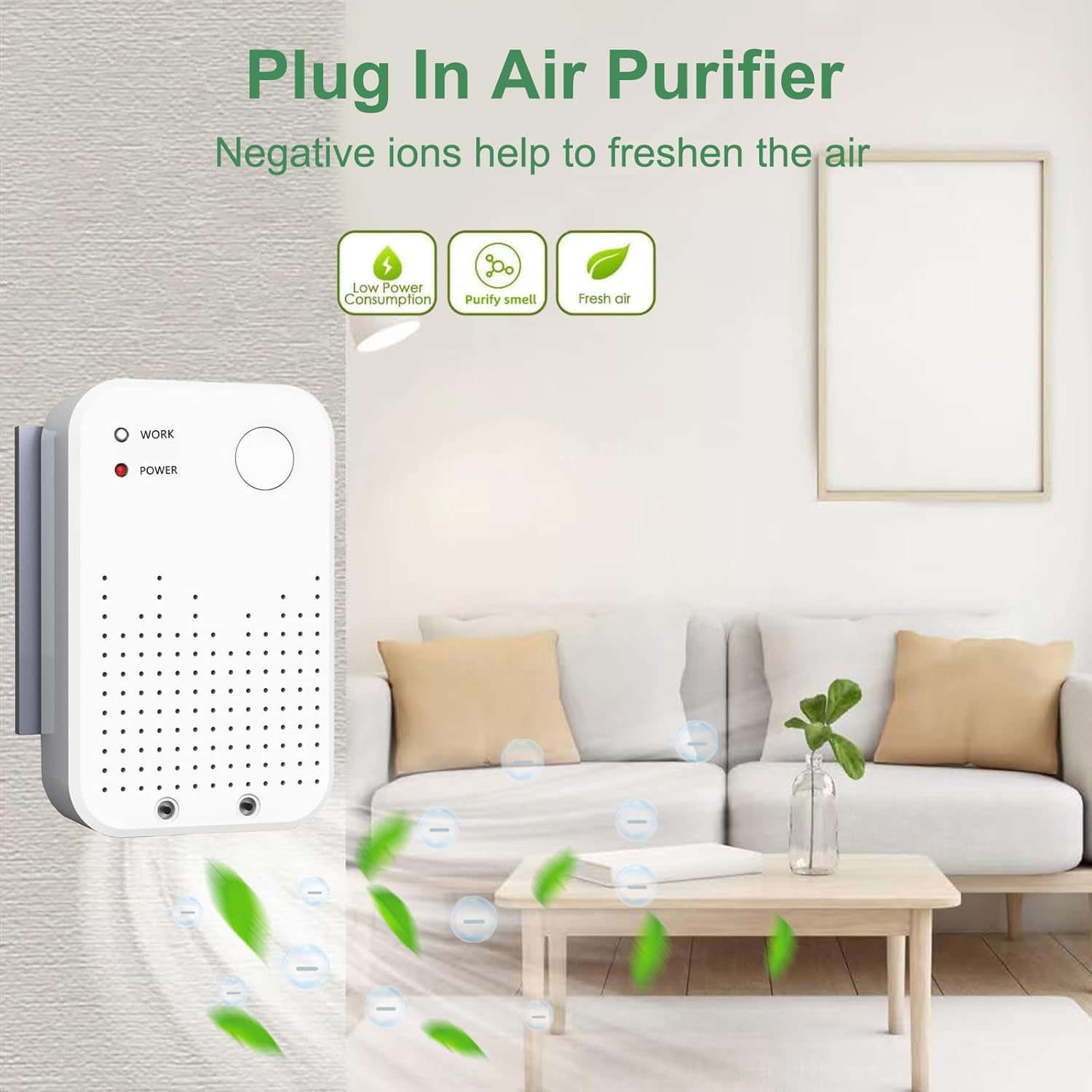 KLVEU 2 purificadores de aire enchufables, ionizador de aire para el hogar, generador de iones negativos, filtro de aire portátil para olor, humo,