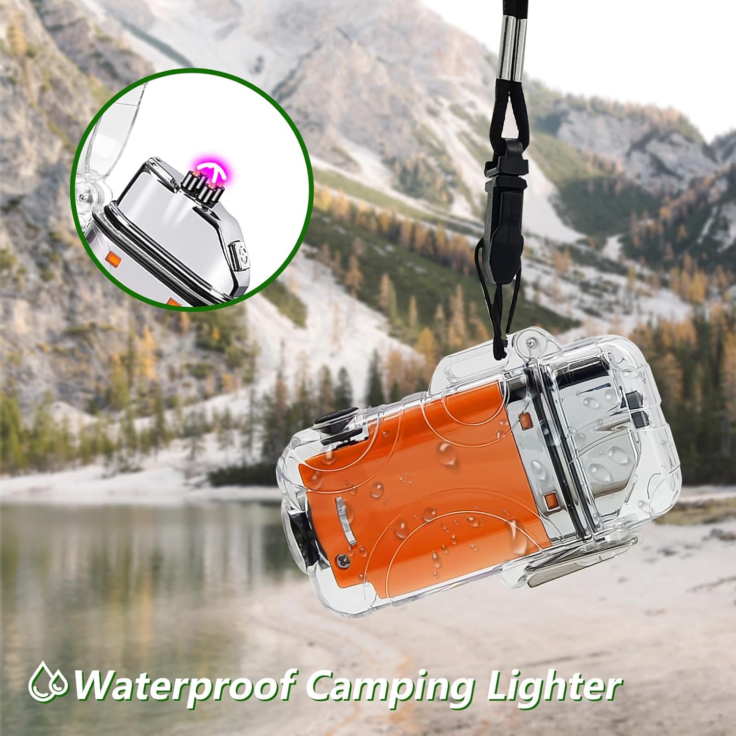 SKRFIRE Encendedor eléctrico transparente, impermeable, encendedor de doble arco con linterna LED, encendedor a prueba de viento, encendedor USB