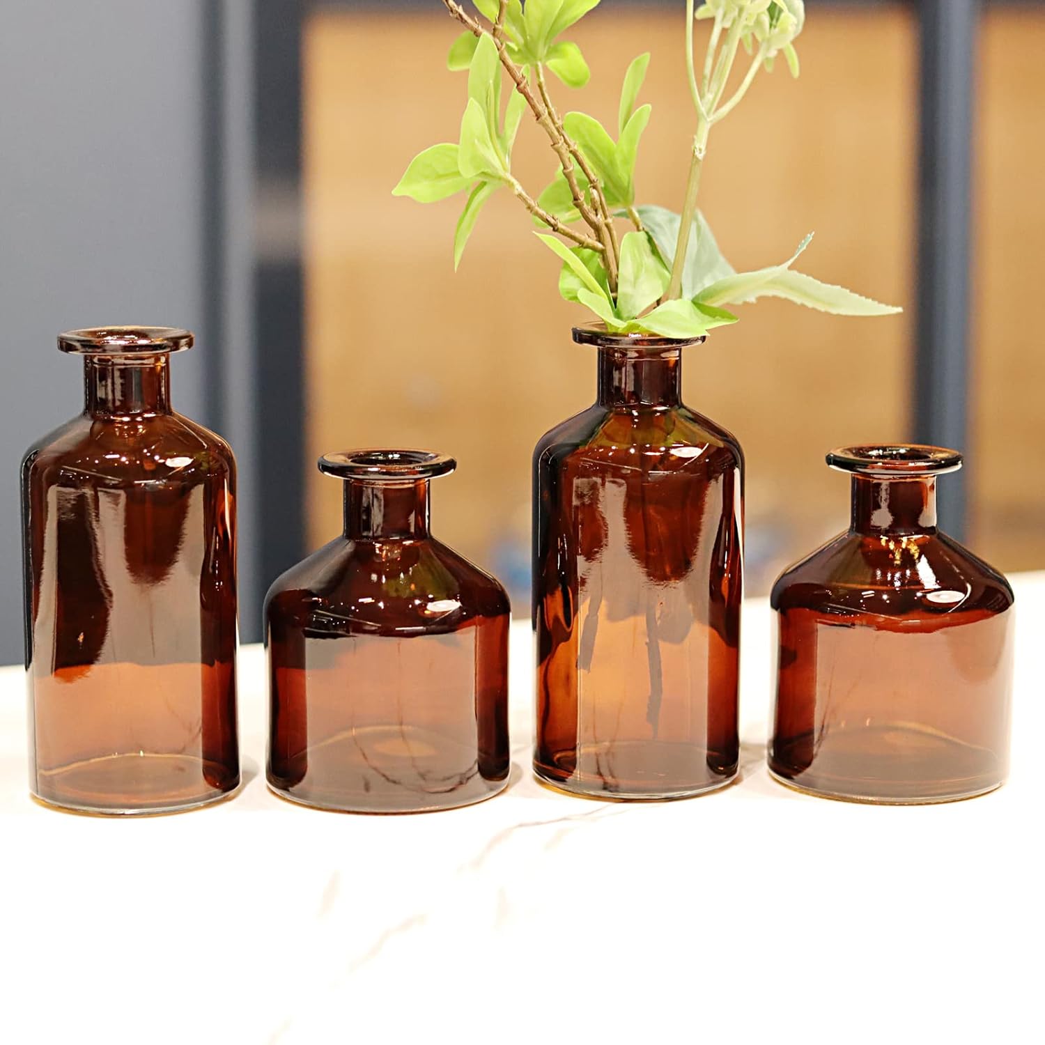 16 jarrones de vidrio ámbar para flores, pequeños jarrones para centros de mesa, mini jarrones de flores a granel para otoño, bodas, fiestas,