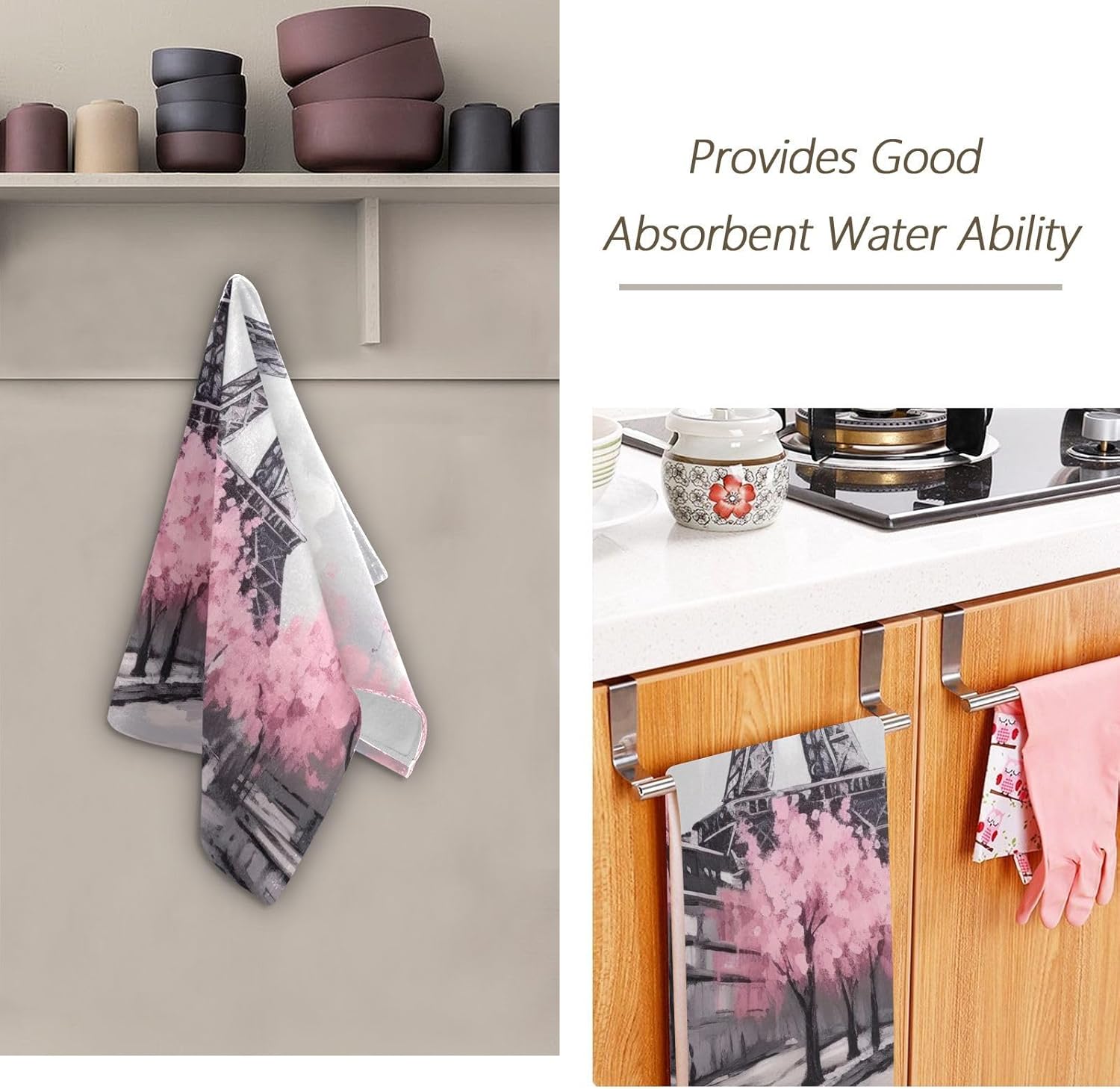 Kigai Pink Paris Tower – Juego de 2 toallas de mano suaves y absorbentes, toallas decorativas para baño, spa, gimnasio, 28 x 14 pulgadas