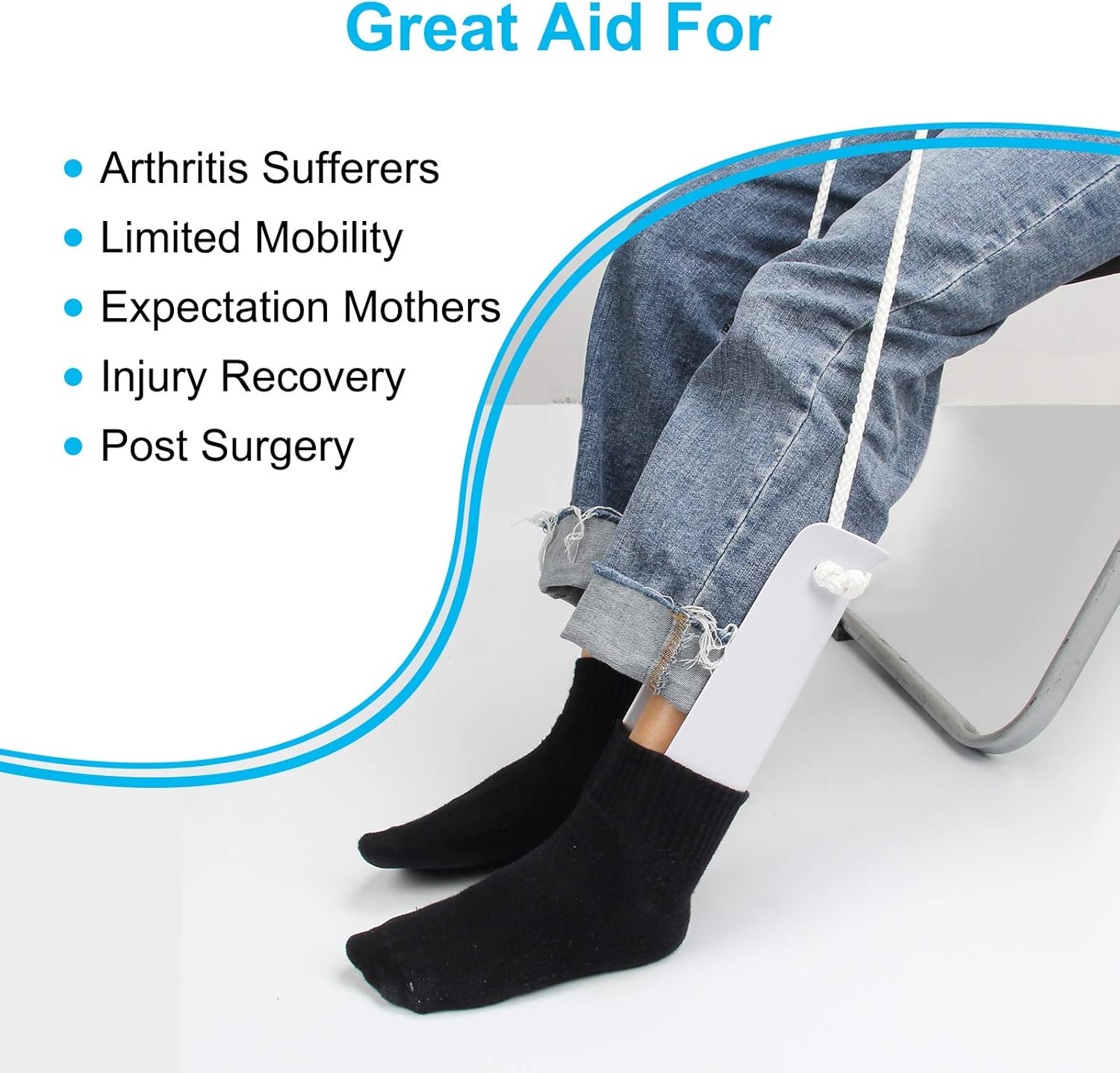 AHIER Kit de ayuda flexible para calcetines con cuerno de zapatos, ayuda para tirar de calcetines fácil de poner y quitar, ayuda para calcetines con