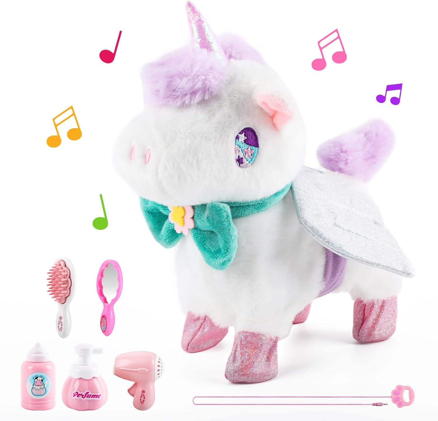 HOMZZZZ Juguete de unicornio de peluche, caminar, ladrar, mover la cola, reconocimiento táctil, reacción de voz – Juguete electrónico de compañero
