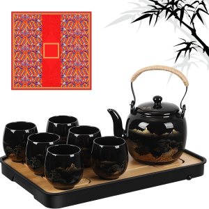 Juego de té japonés en caja de regalo, juego de té asiático, tetera mágica con 1 tetera, 6 tazas de té, 1 bandeja de té, 1 infusor de acero Juego de té japonés en caja de regalo, juego de té asiático, tetera mágica con 1 tetera, 6 tazas de té, 1 bandeja de té, 1 infusor de acero