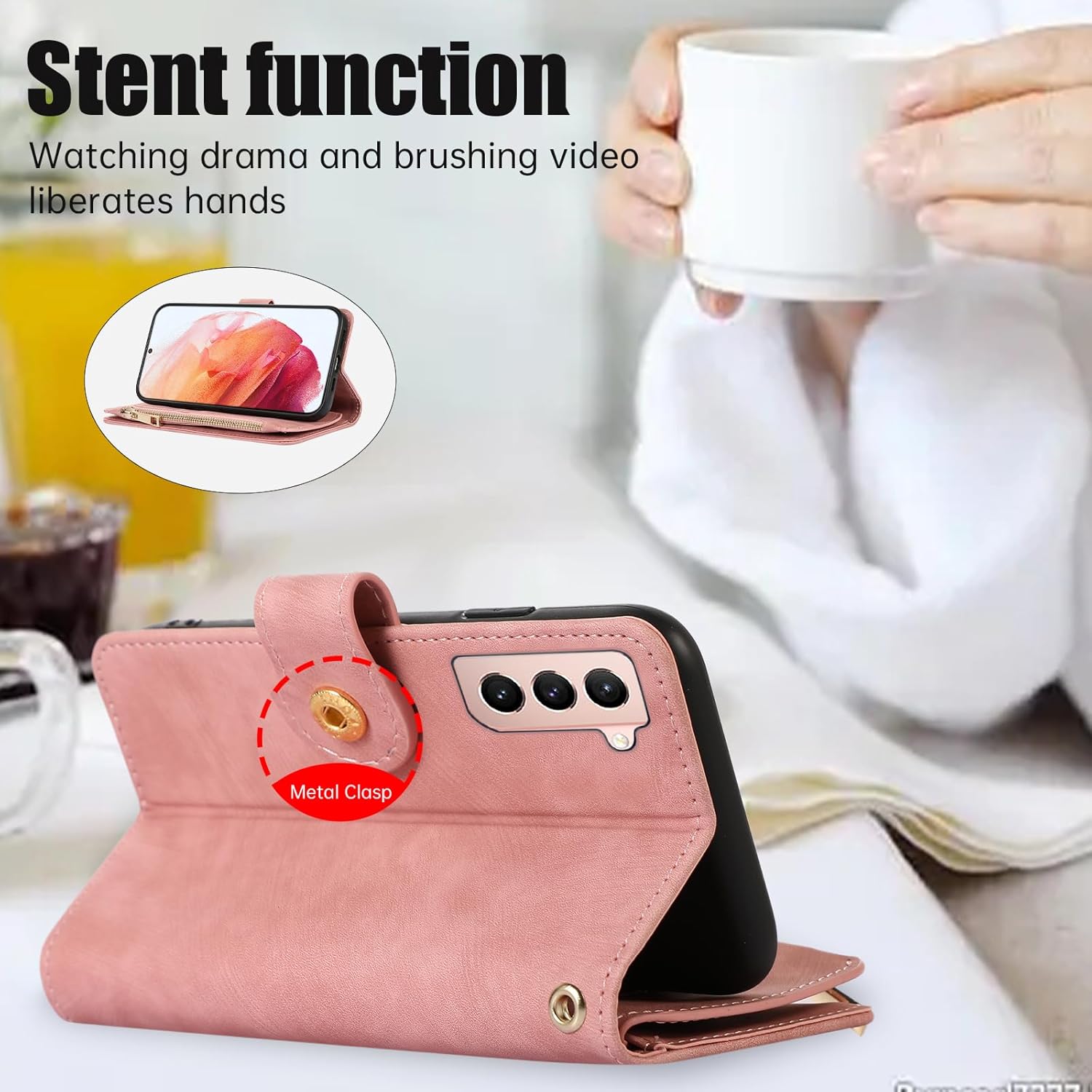 Asuwish Funda de teléfono para Samsung Galaxy S22 5G Funda tipo cartera con protector de pantalla de vidrio templado y correa para la muñeca de