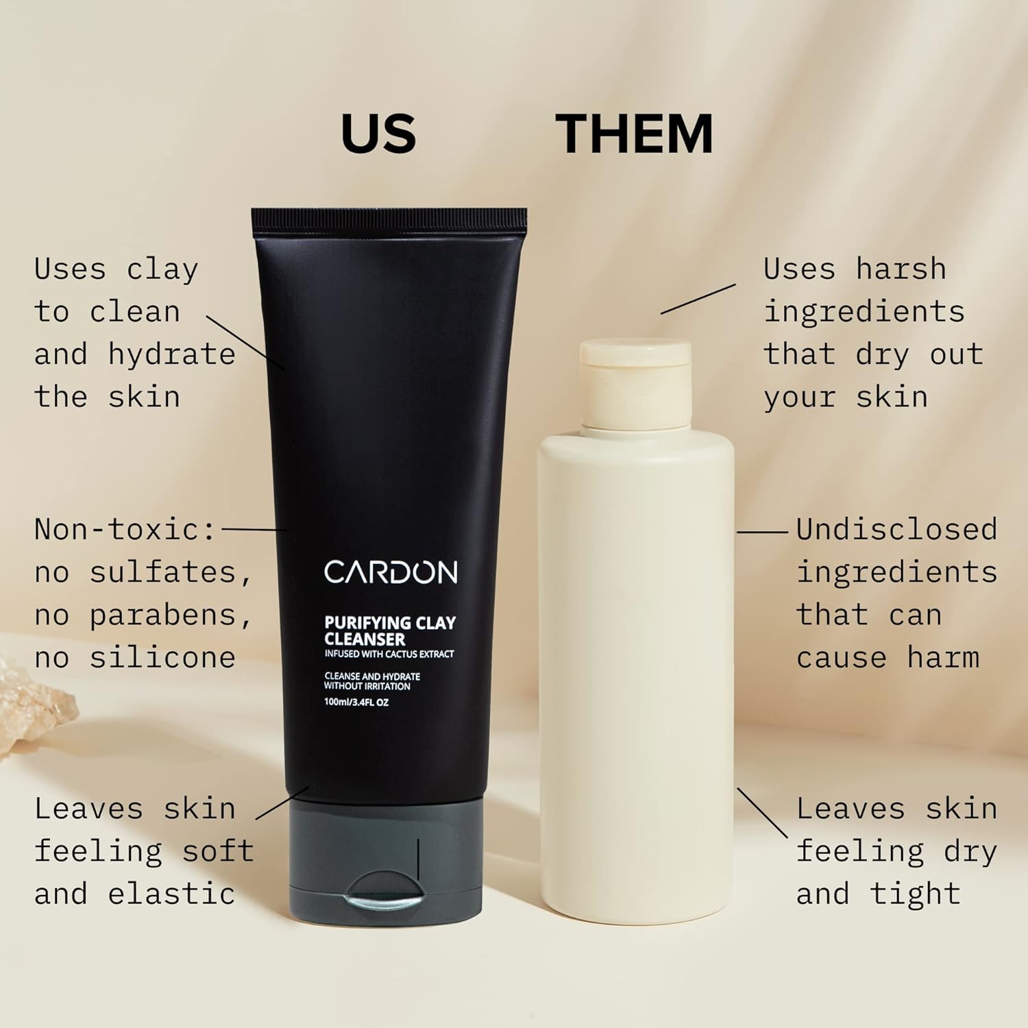 Cardon Lavado facial de arcilla de limpieza profunda de poros para hombre, 4 veces mejor que el carbón, piel grasa, propensa al acné, cuidado de la