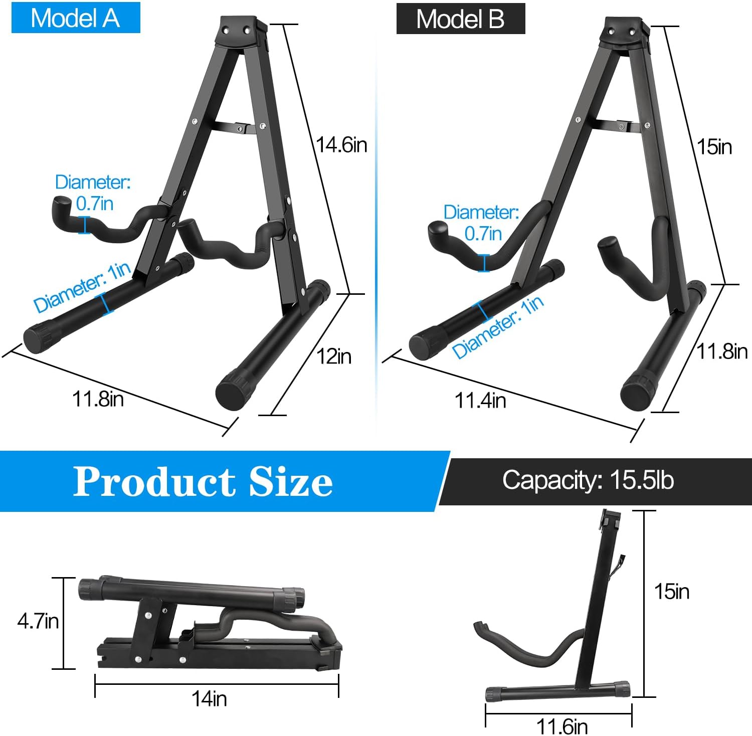 DkOvn Soporte para guitarra, 124 unidades de soporte plegable para guitarra con marco A con brazos de goma antideslizante y espuma, soporte de