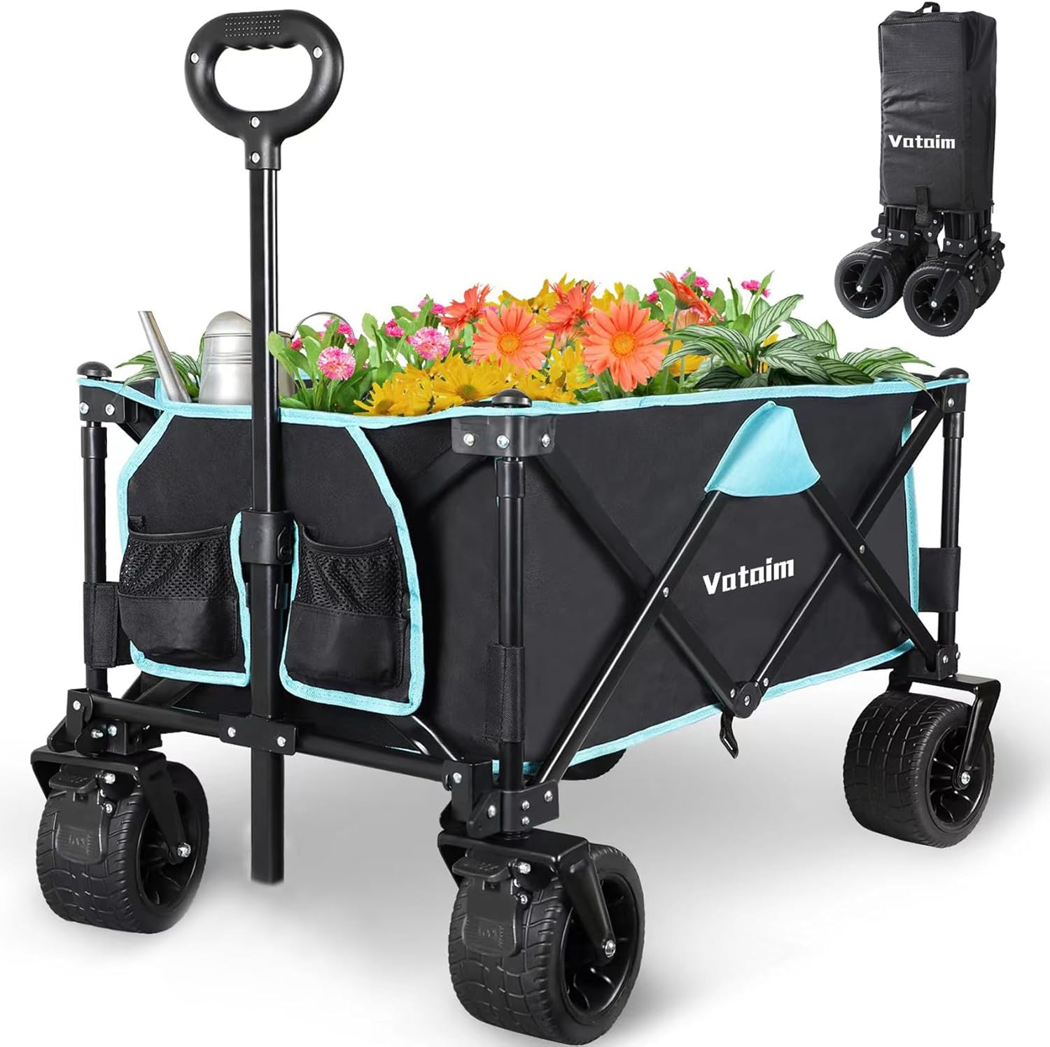 Carros plegables plegables resistentes para jardín, interiores y exteriores, con ruedas grandes, gran capacidad de 280 libras, mango ajustable para