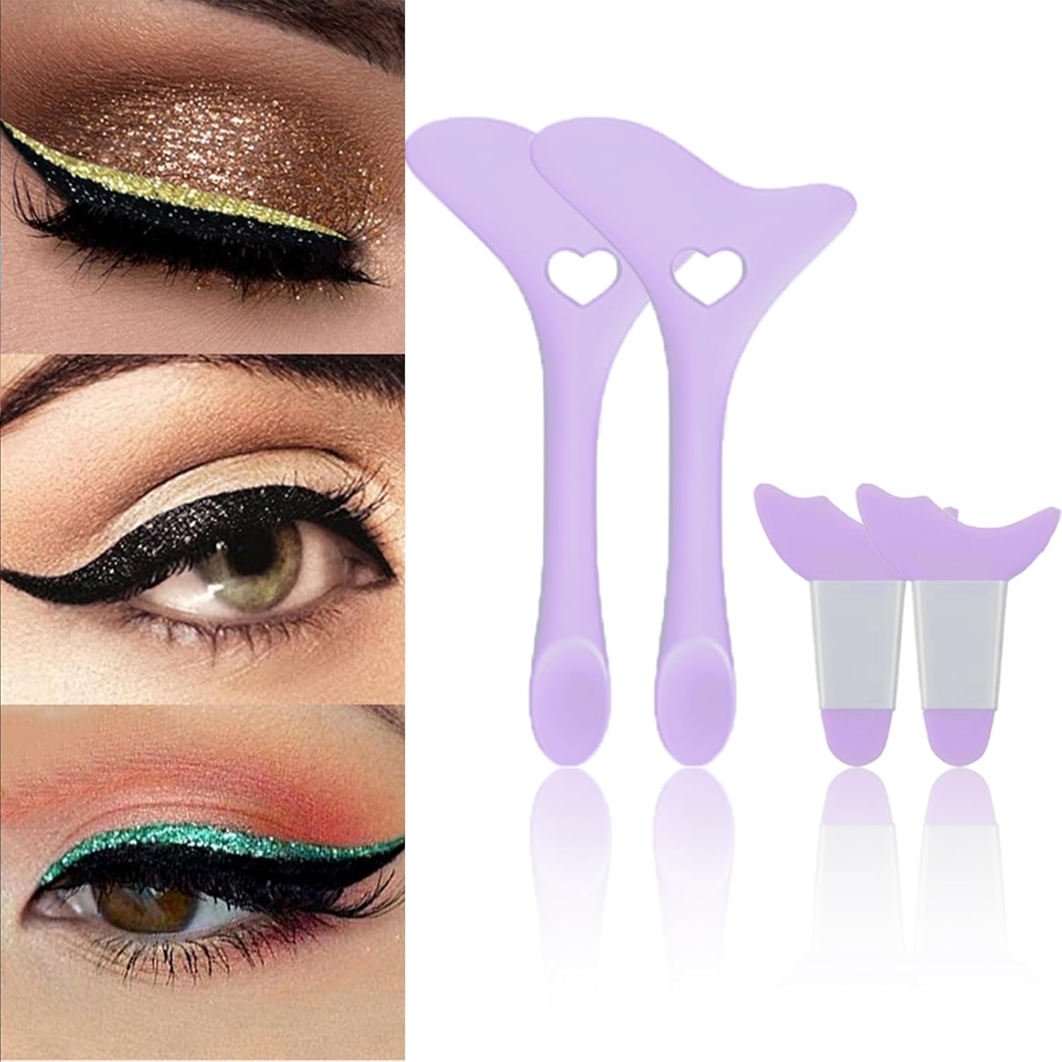 4 plantillas de delineador de ojos reutilizables de silicona, aplicadores de sombra de ojos, protectores de rímel, delineador de ojos, aplicador de