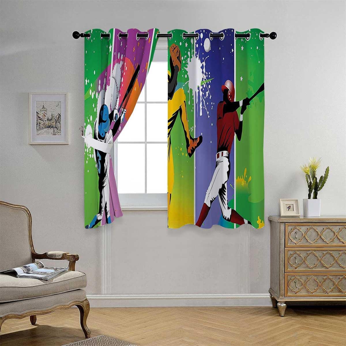 YANFENQI Cortina para Dividir Habitacion Decoración Deportiva con ojales para puerta corta, insonorización, bloqueador de ruido de ventana, 55