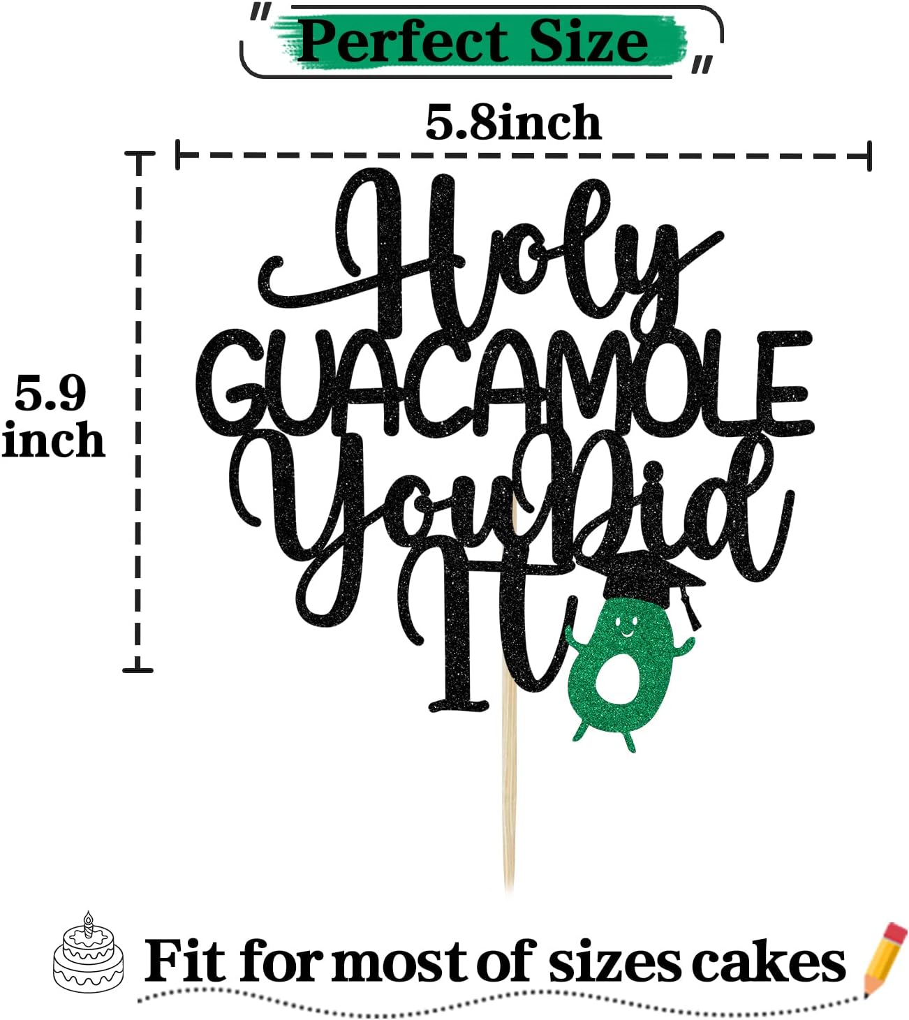 Decoración para tartas de guacamole con purpurina negra con texto en inglés “You Did It”, Holy Shit You Did ItClass of 2023Congrats Grad,