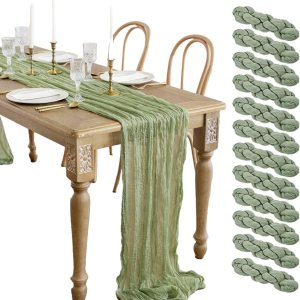 12 piezas de camino de mesa de gasa de terracota de 13 pies, camino de mesa de gasa bohemia de 160 pulgadas de largo para Navidad, boda, novia, baby 12 piezas de camino de mesa de gasa de terracota de 13 pies, camino de mesa de gasa bohemia de 160 pulgadas de largo para Navidad, boda, novia, baby