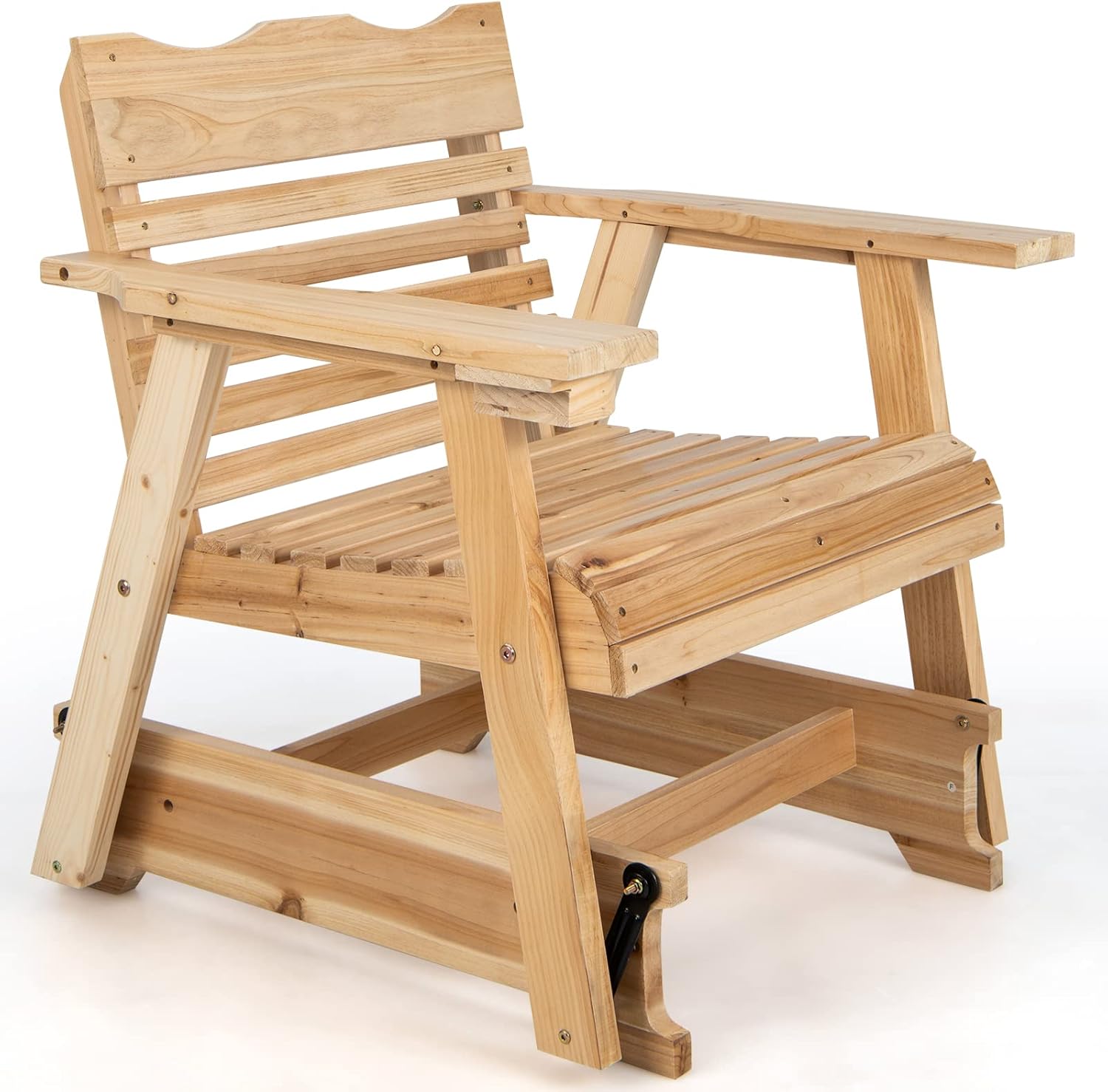 HAPPYGRILL Mecedora de madera para patio al aire libre con soporte oculto para tazas, balancín ergonómico de madera de abeto para porche delantero,