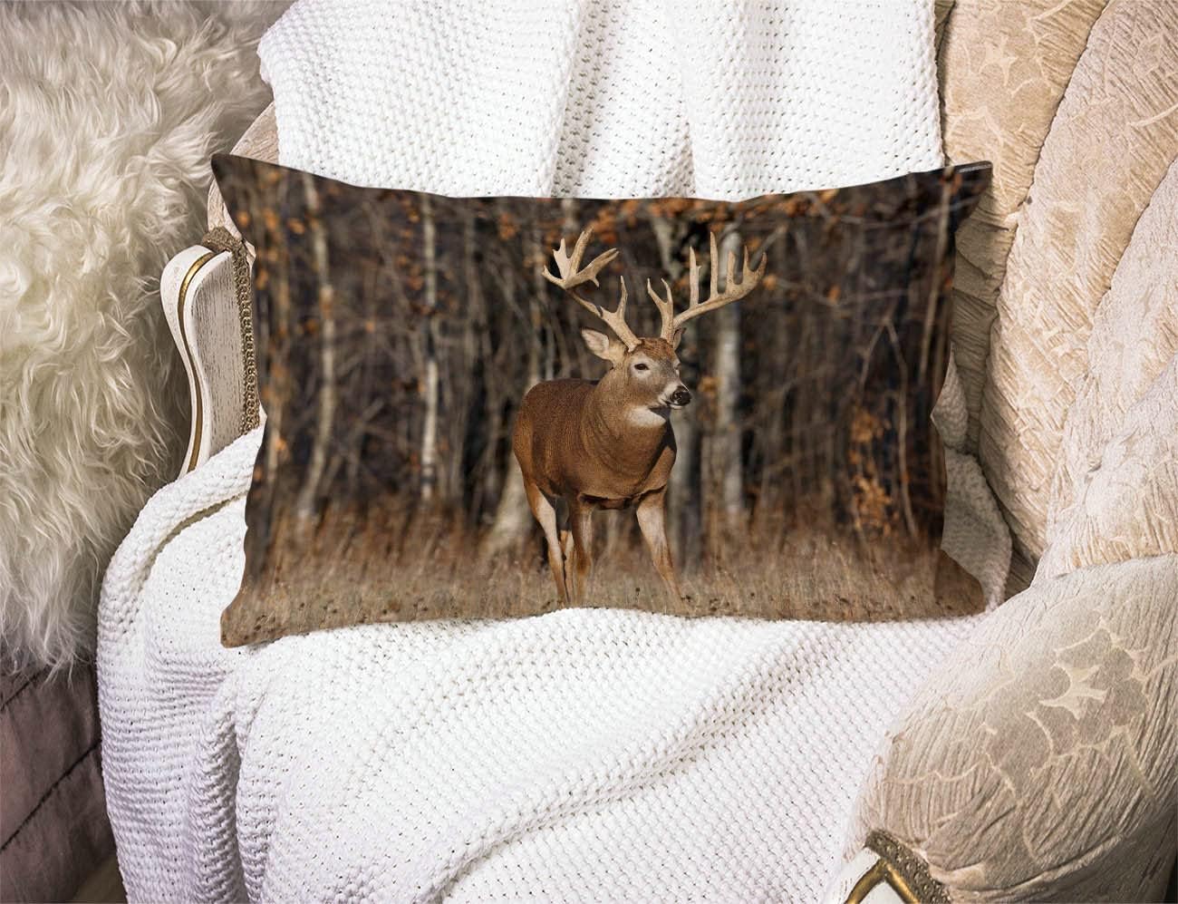 Bonito regalo de ciervo, hierba, bosque, caza, cintura lumbar, de algodón, lino, funda de cojín para sofá, decoración del hogar, rectangular, 12 x