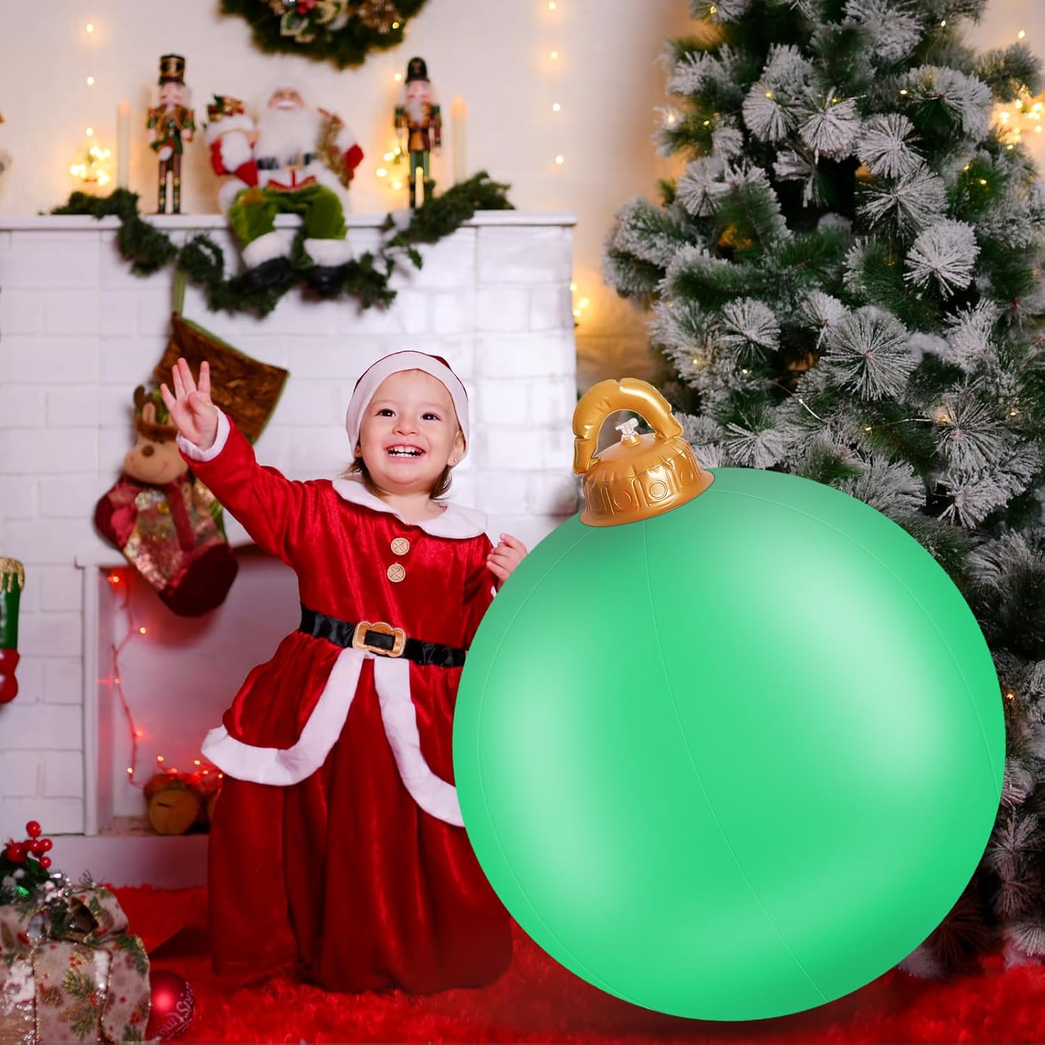 1 adornos inflables de Navidad de 24 pulgadas, adornos gigantes de Navidad de PVC, bolas de adornos de Navidad de gran tamaño para exteriores,