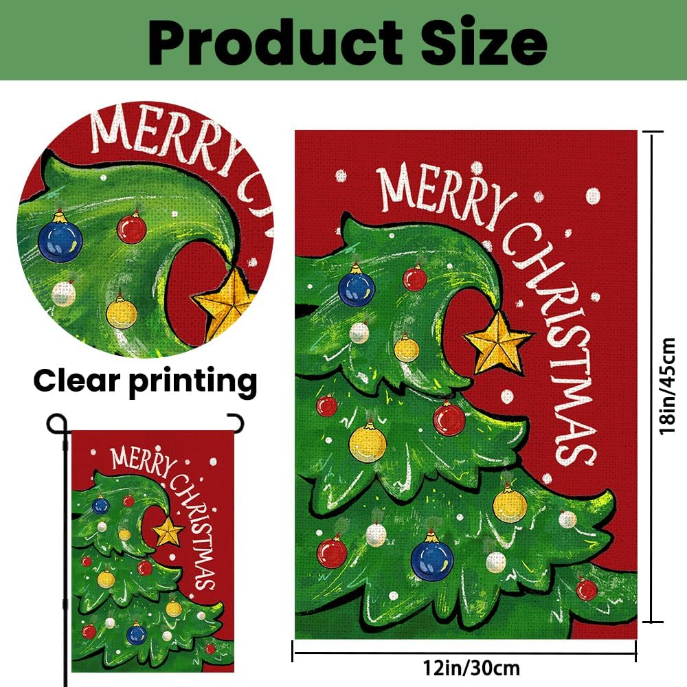 Bandera de jardín de Navidad de 12 x 18 pulgadas, bandera de doble cara para árbol de Navidad para patio, decoración de temporada de invierno al