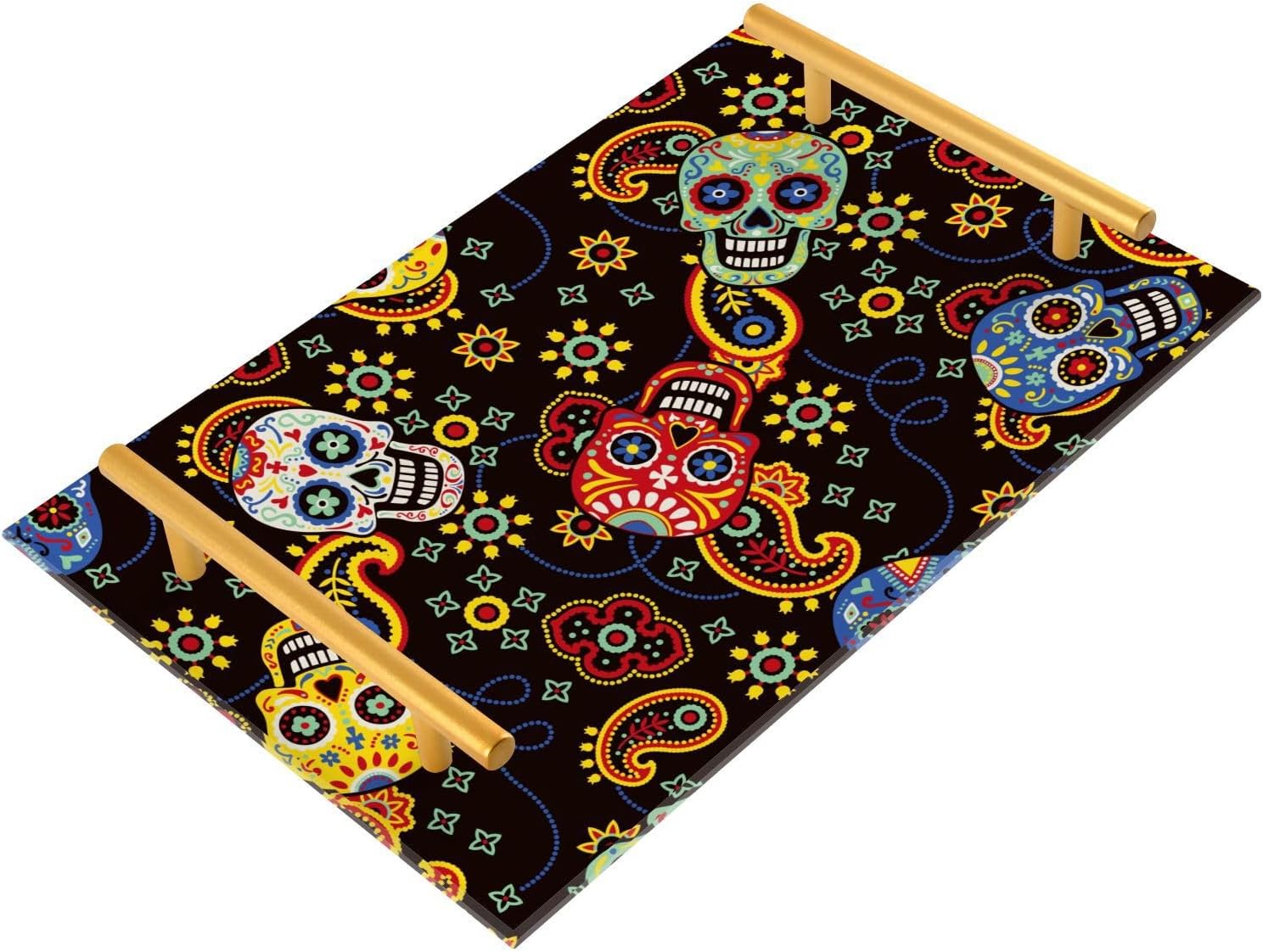 Colorful Skull Vanity Tray Rectangle Acrylic Bathroom Tray Serving Trays for Centerpieces Modern Home Decor for Kitchen Bathroom Bedroom Living Room