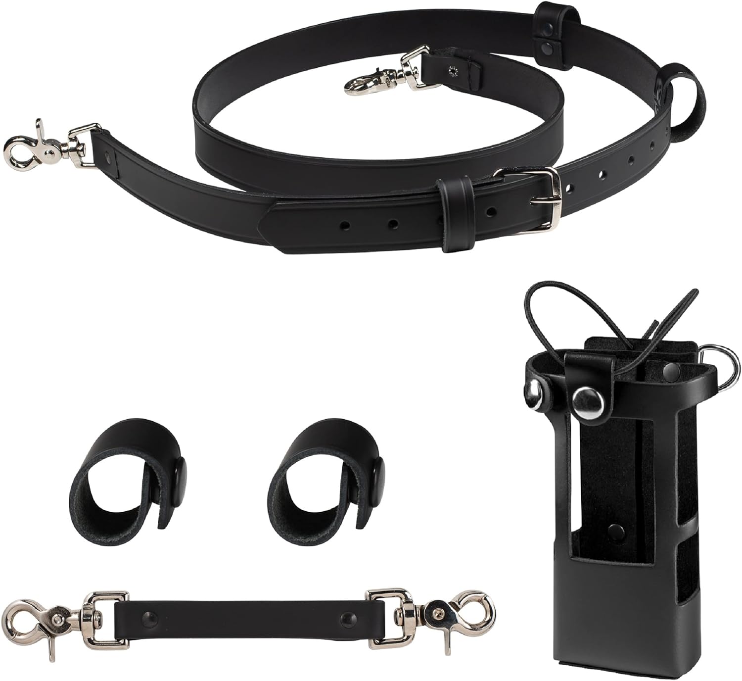 Paquete de correa de radio de bomberos y soporte de cuero incluye funda de radio, correa, correa estabilizadora, protectores de cables