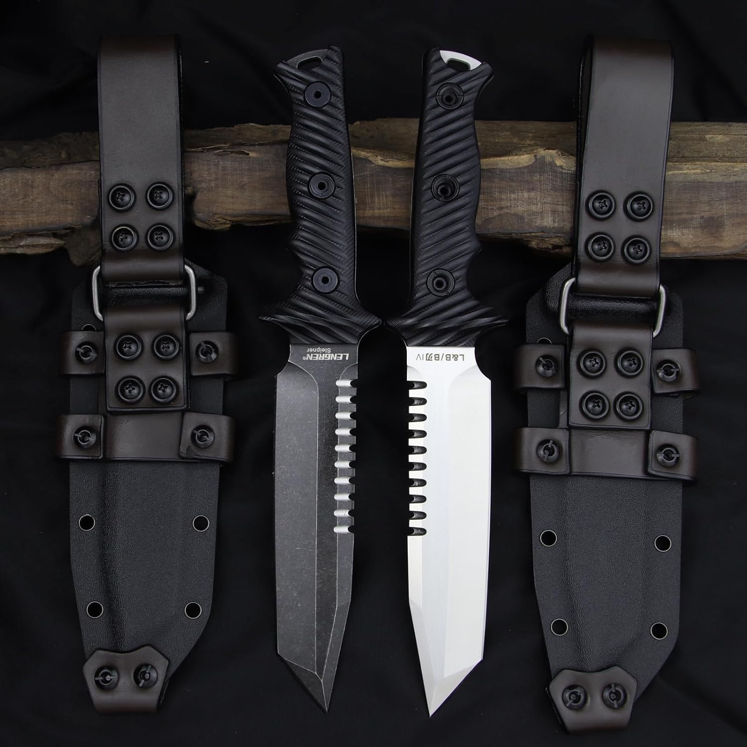 LENGREN Hoja fija táctica de 11.5 pulgadas Full Tang Jungle Primitive Tanto de 11.5 pulgadas, diente dorsal afilado y cuchillo de supervivencia para