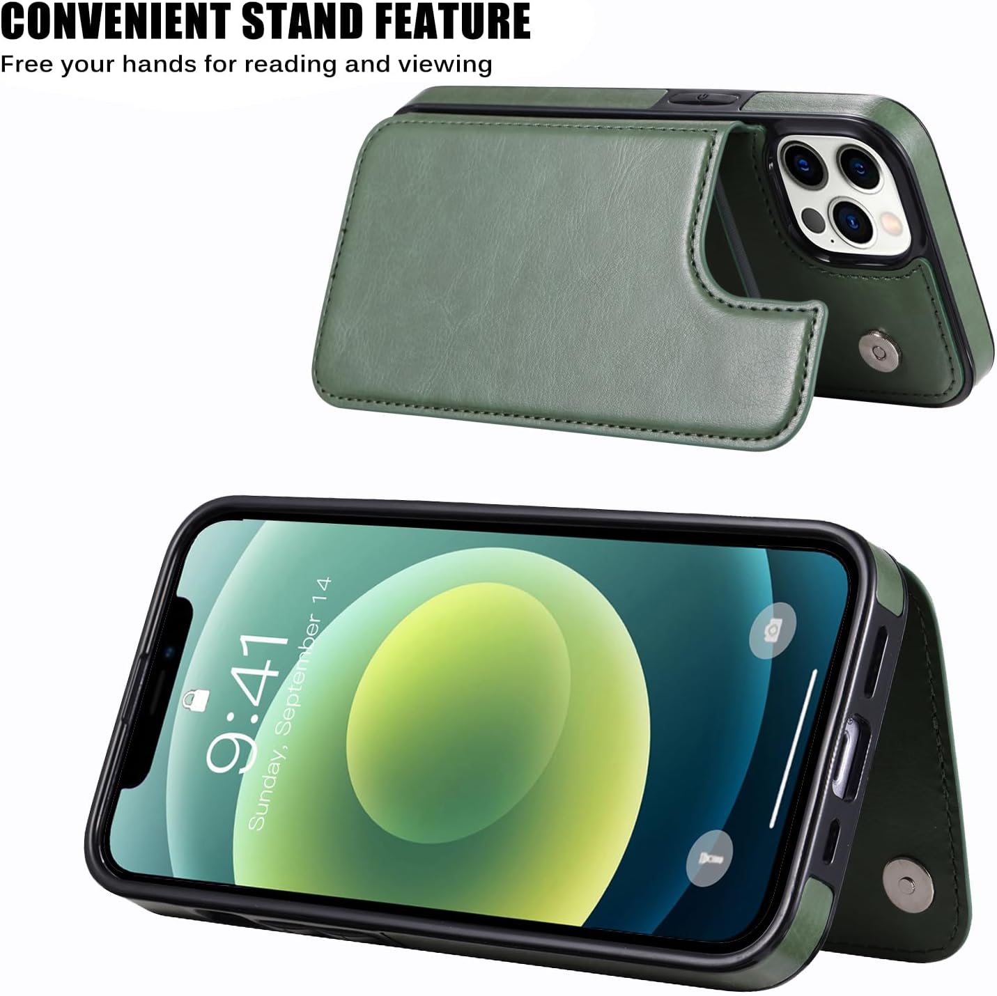 Funda tipo cartera compatible con iPhone 12 Pro12, funda protectora delgada con soporte para tarjetas, funda de piel sintética de alta calidad con