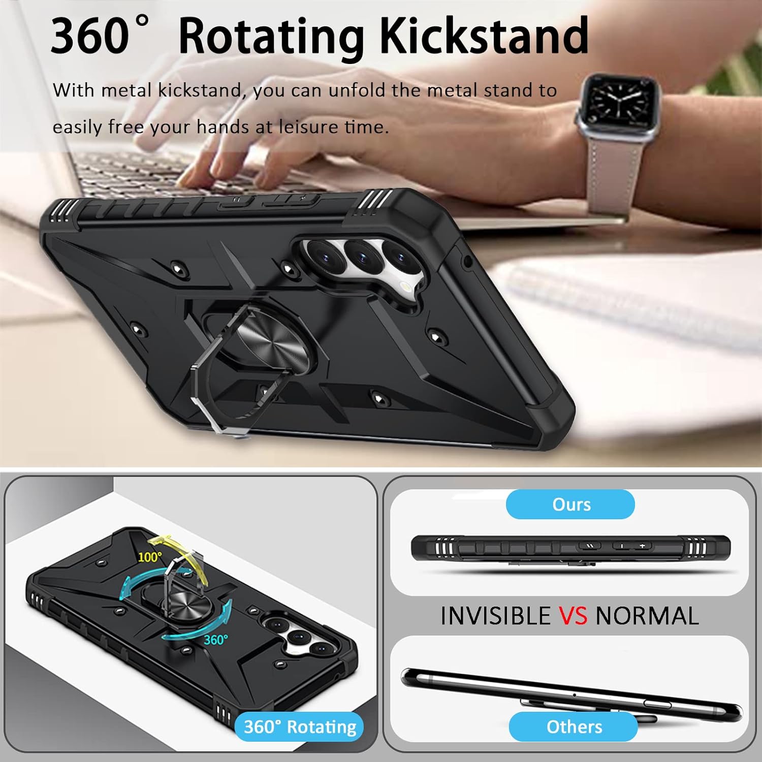 Miimall Funda para Samsung A34 con soporte de anillo, funda para Galaxy A34 con soporte giratorio, protección de grado militar, resistencia a caídas