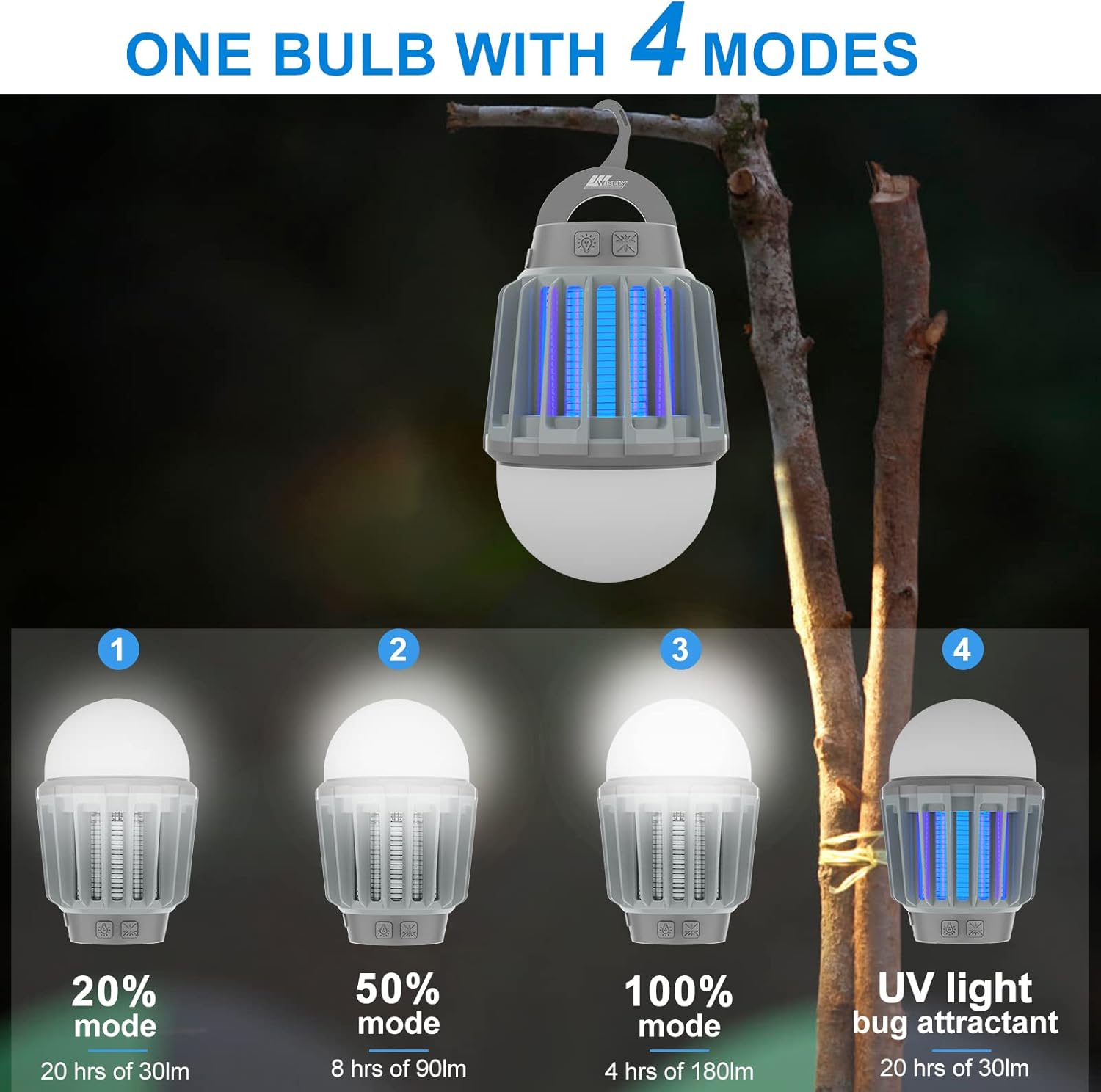 Wisely Bug Zapper eléctrico para exteriores e interiores, lámpara recargable USB-C para matar mosquitos, trampa electrónica portátil para