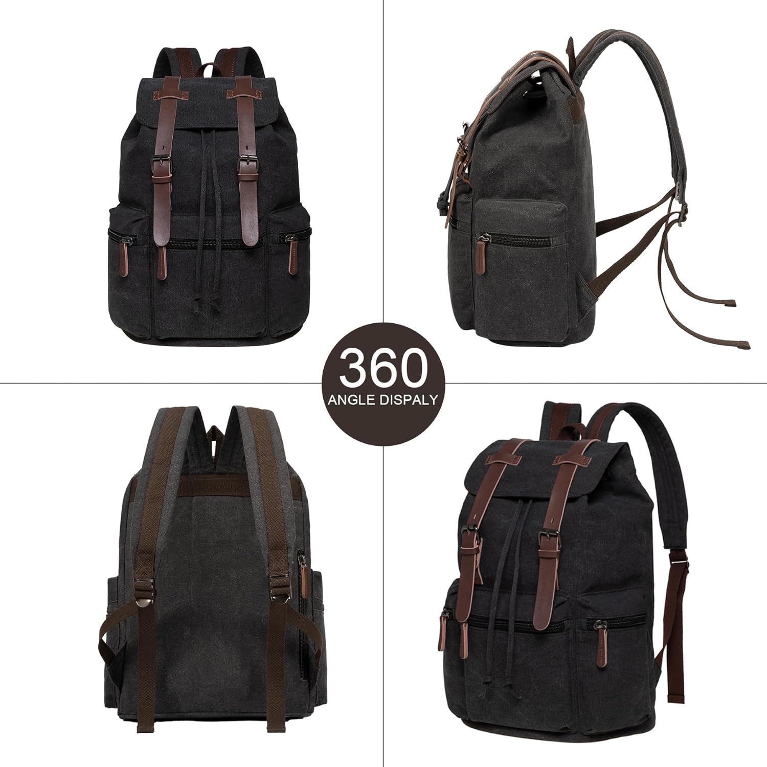 Mochila de lona vintage para computadora portátil, para computadora de 15.6 pulgadas, mochila de viaje para trabajo universitario para hombres y