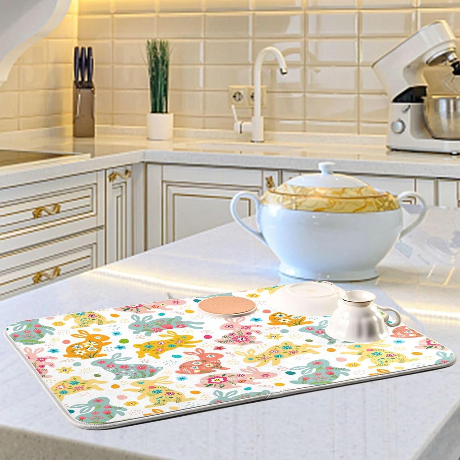 Easter Decorative Botanical Design Drying Dish Mat Washnable Absorbent Dish Drainer Mat For Kitchen Counter Kitchen Matt Tapete Para Cocina 16” x