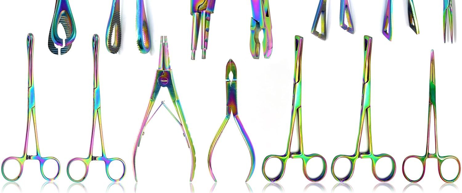Multi Rainbow Color Body Piercing Instrumentos Kit de 7 Unids Herramientas Penington Pinceps DS-1553
