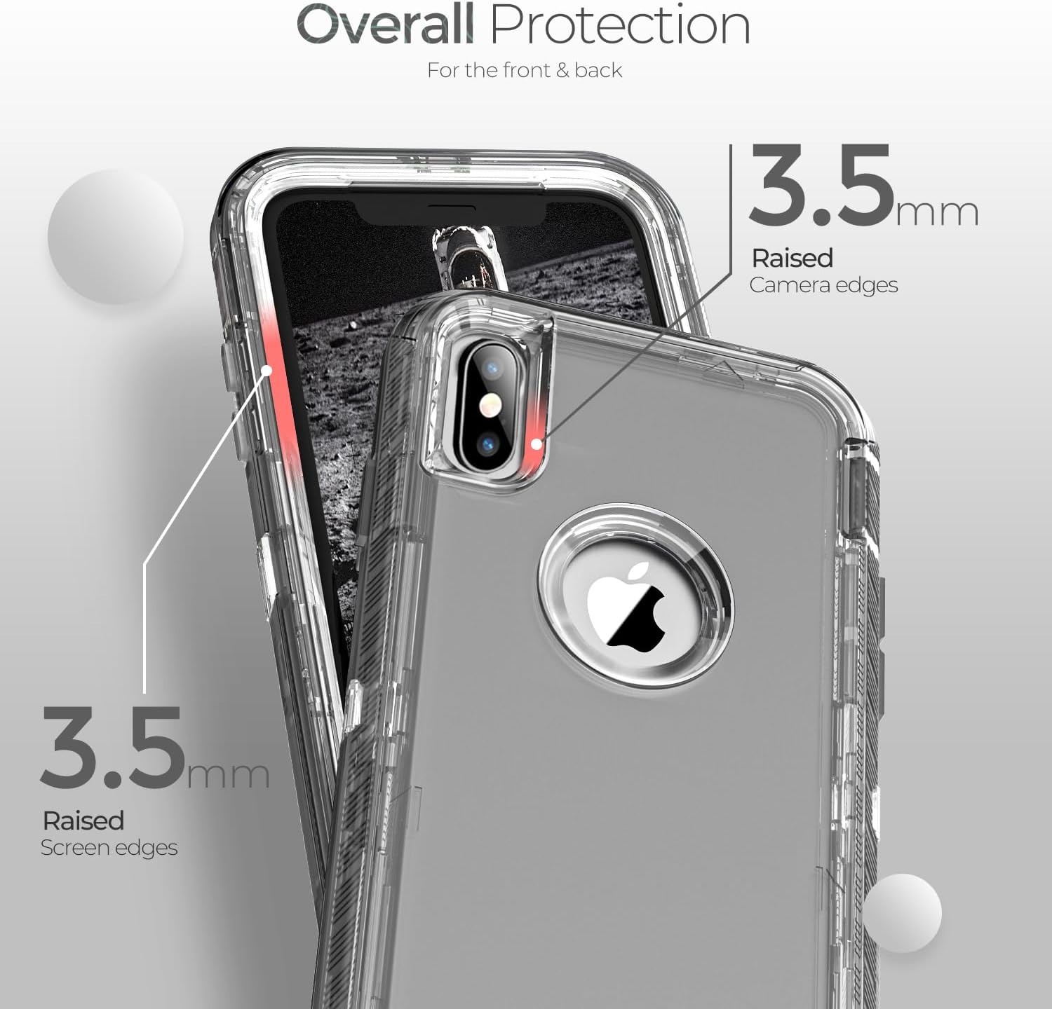ORIbox Funda gris para iPhone Xs Max, protección contra caídas de grado militar de 10 pies, funda transparente resistente a prueba de golpes
