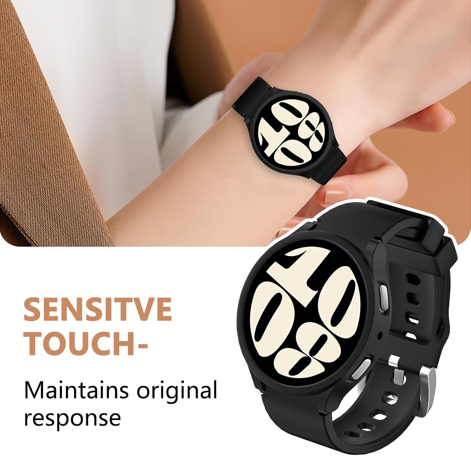 Cuteey Paquete de 4 + 4 fundas protectoras de pantalla para Samsung Galaxy Watch 6 de 1.575 pulgadas, cubierta rígida de policarbonato con película