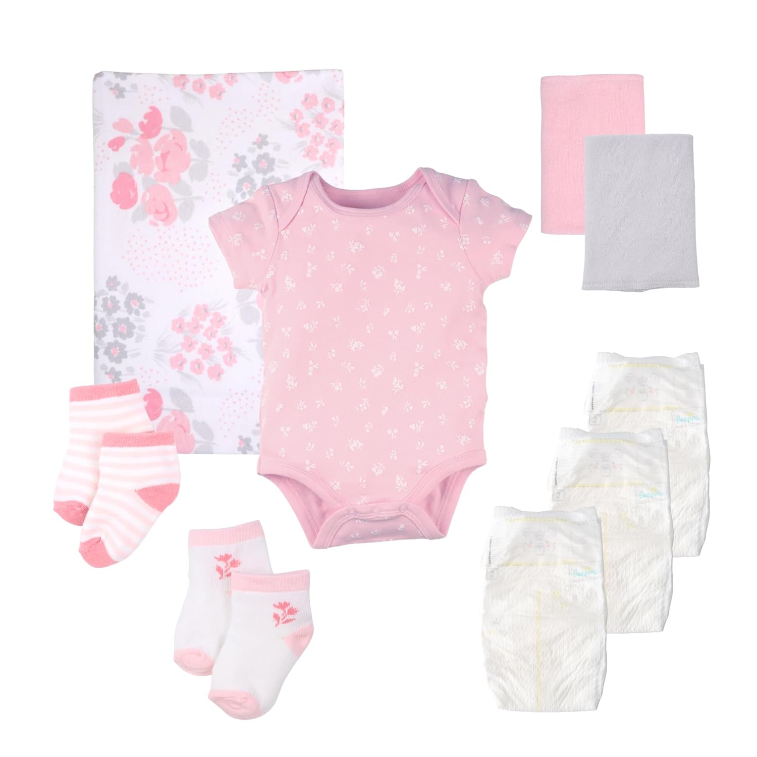 Juego de regalo para niña, juego de 8 piezas hechas a mano con ramos de Baby Blossom para niña, cesta de regalo para niña recién nacida, regalo de